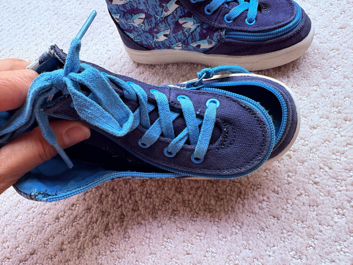 Billy - blue shark high tops with wrap around zipper, size 9, retail $80, Shoes 9 (Toddler:2-4yr)