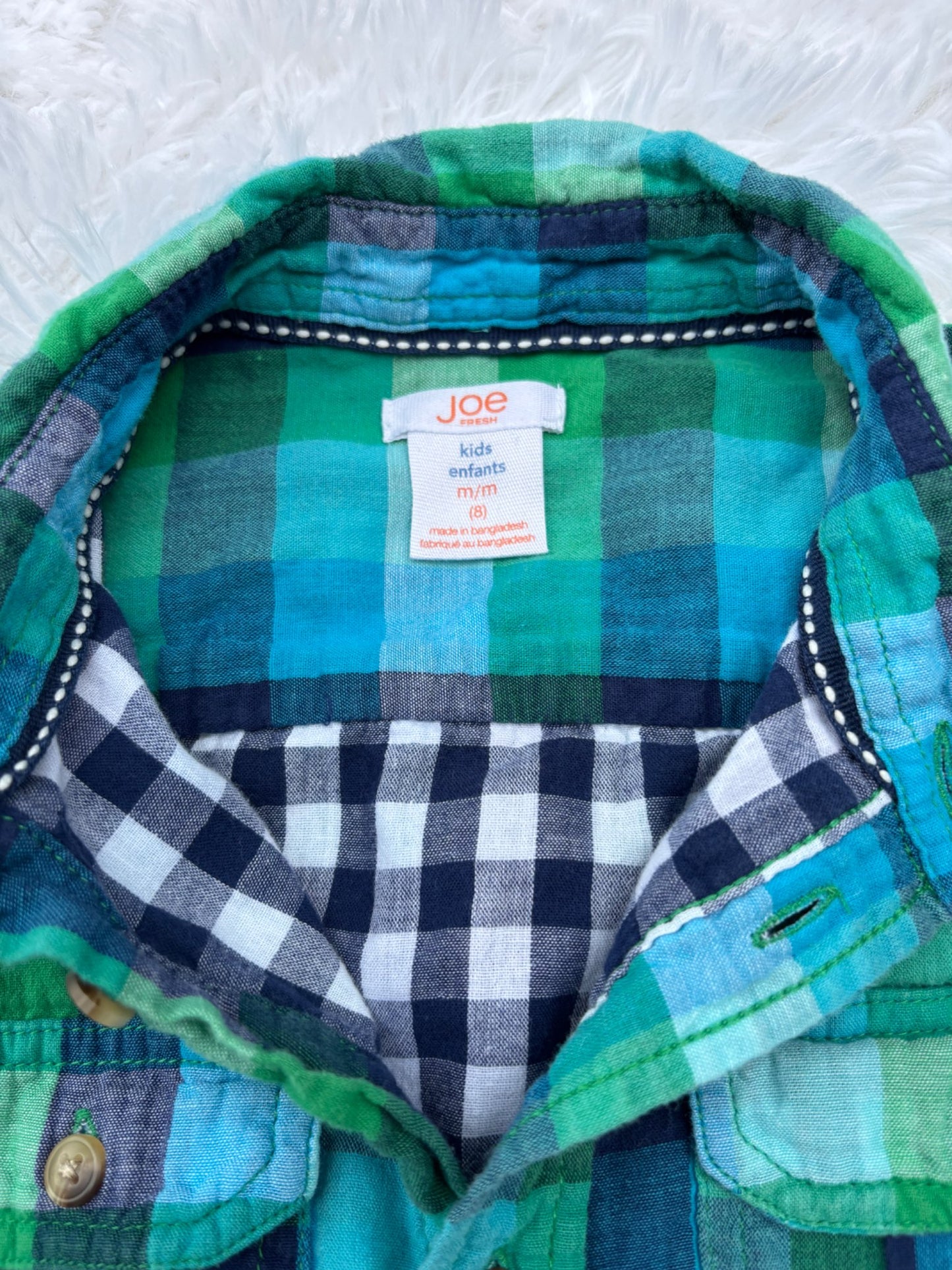 2 Boys’ long-sleeved plaid button up shirts - size 7/8, Kids 7 & 8 (small)