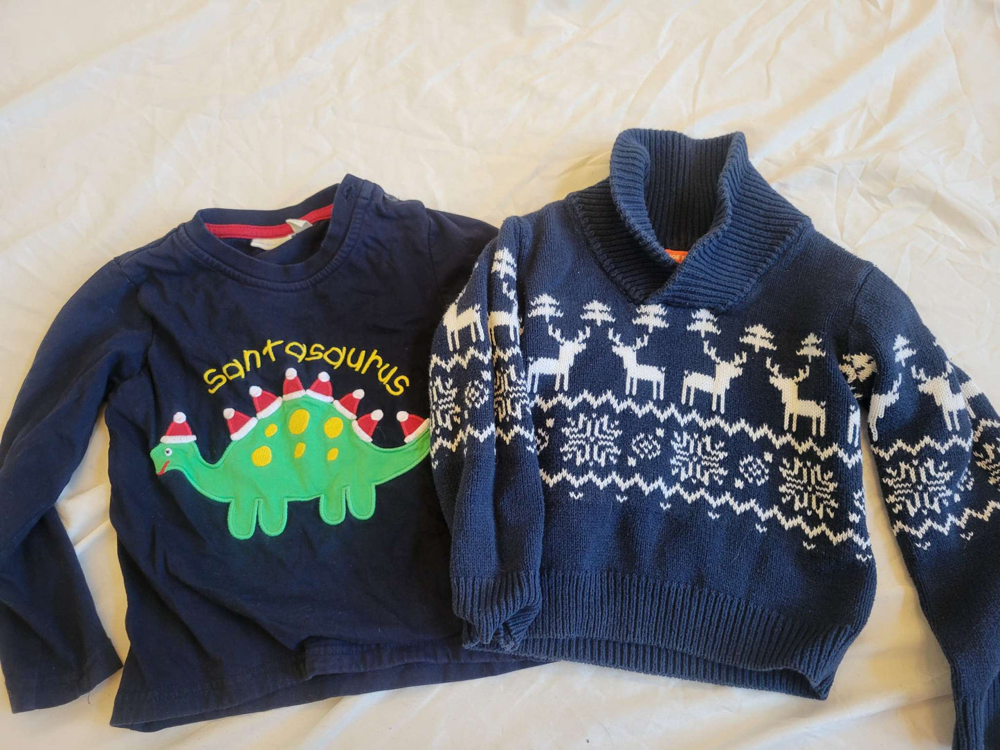 Blue Reindeer Xmas Sweater & Santasuars Long Sleeve (2T), Kids 2T