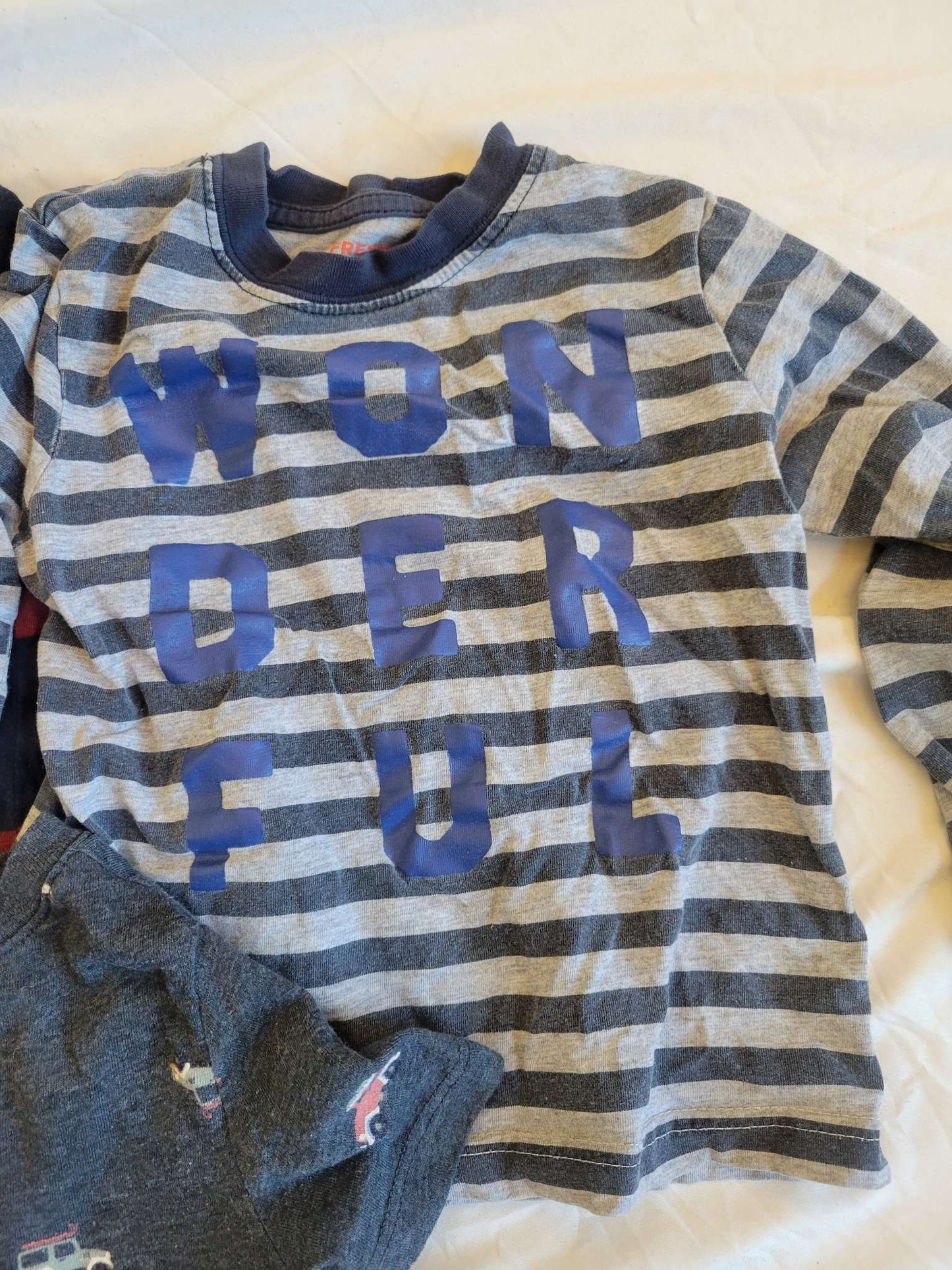 2T Shirt Bundle - Maroon/Blue, Blue Stripped & Gray with Cars , Kids 2T