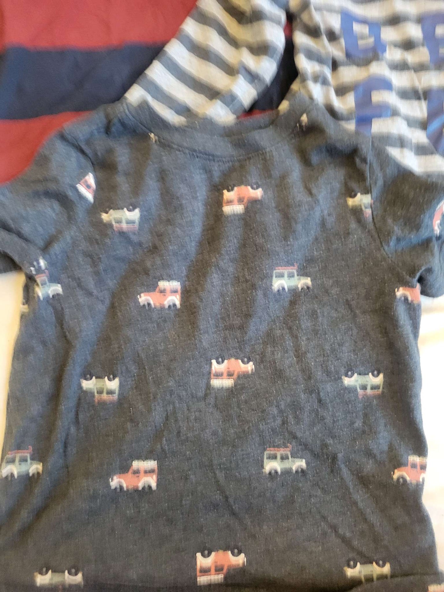 2T Shirt Bundle - Maroon/Blue, Blue Stripped & Gray with Cars , Kids 2T
