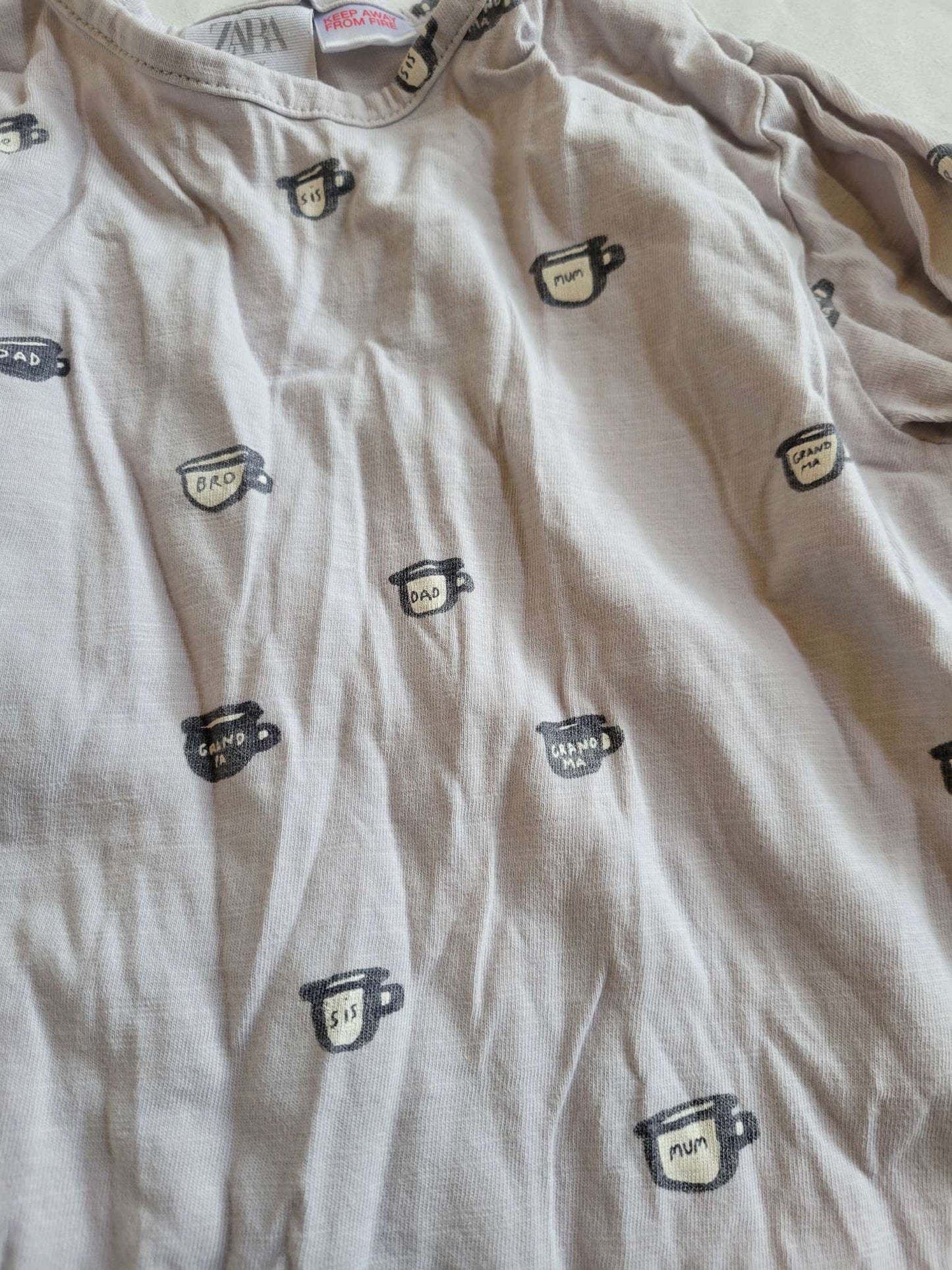 Zara 3 Pack Shirts (Orange, "Its Raining Bones & Dogs" & Tea Cup) Size 2/3, Kids 2T