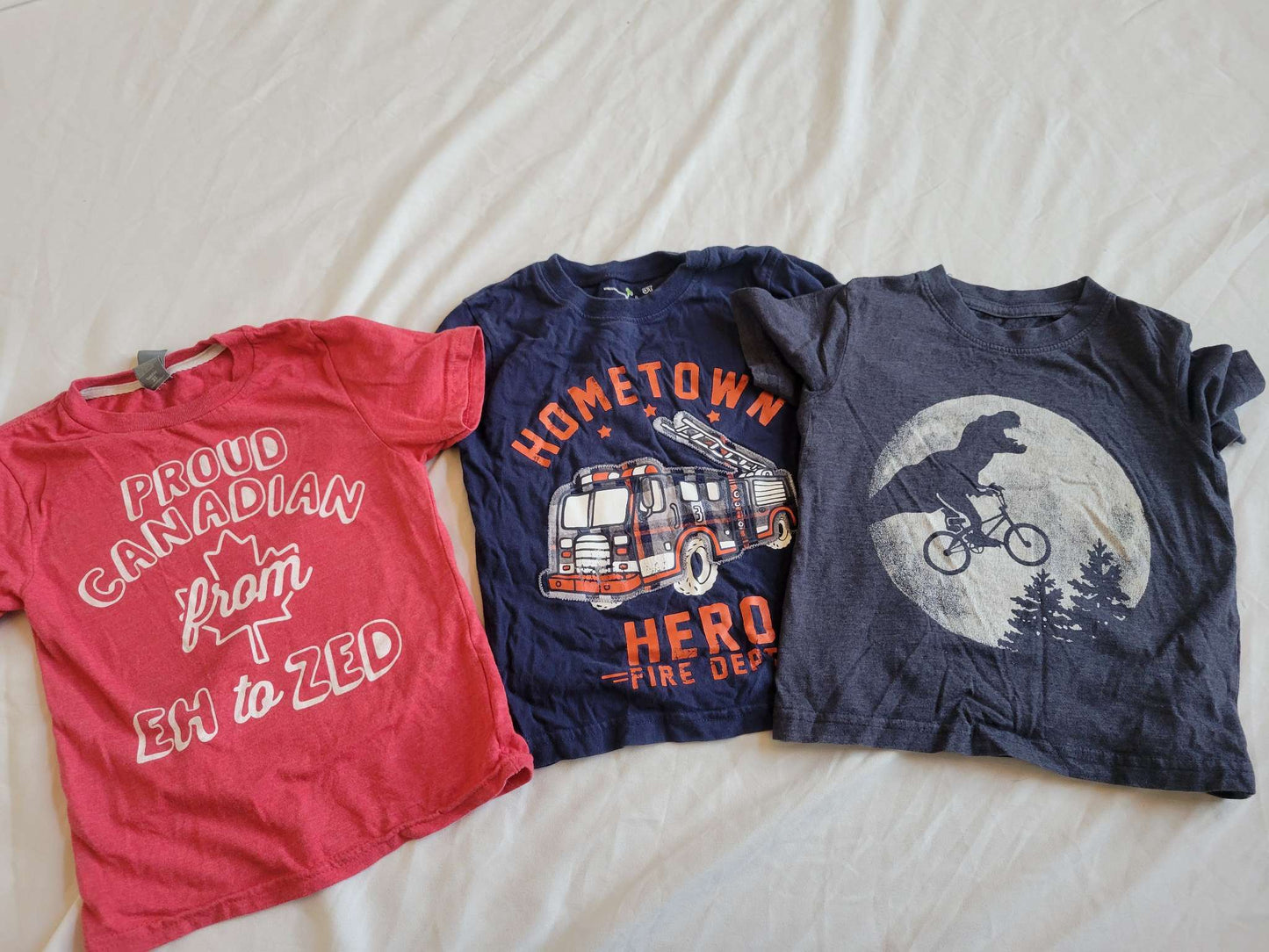 3 Short Sleeve - Dino on Bike, Fire Truck & Proud to Be Canadian (3T), Kids 3T
