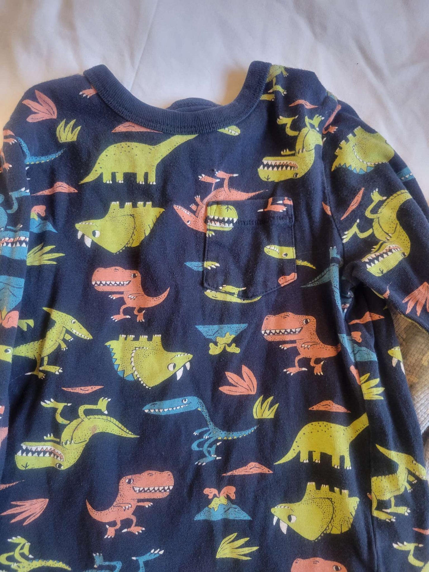 3 long sleeves -- Navy blue with pocket, Blue Dinos & gray waffle shirt with bears and moose, Kids 3T