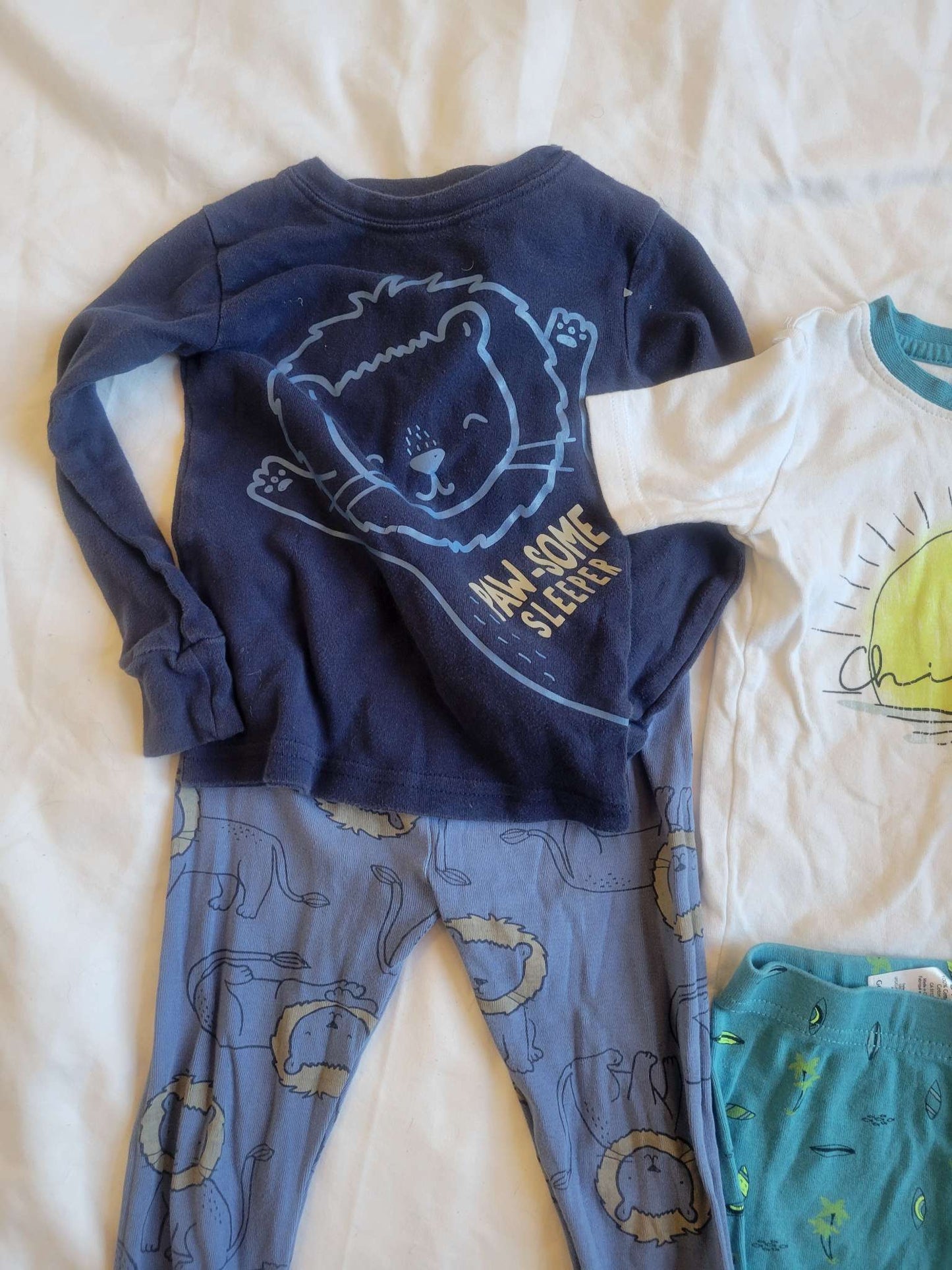 3 Pjs - Blue Lions, White/Blue Sun and Gray Construction (3T) , Kids 3T