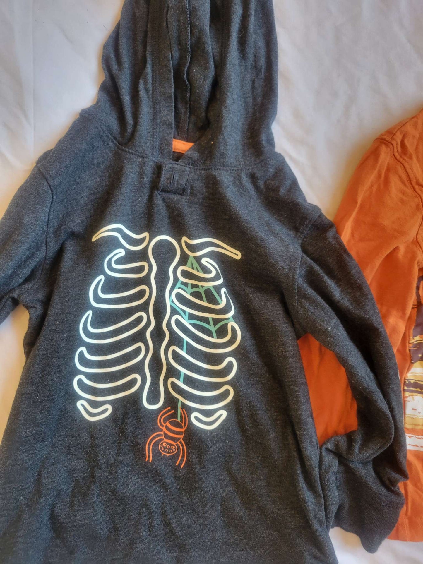 Halloween Skeleton Hoodie & Orange Excavator Shirt (3T) , Kids 3T
