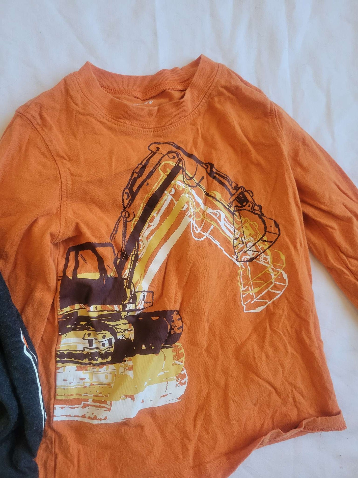 Halloween Skeleton Hoodie & Orange Excavator Shirt (3T) , Kids 3T