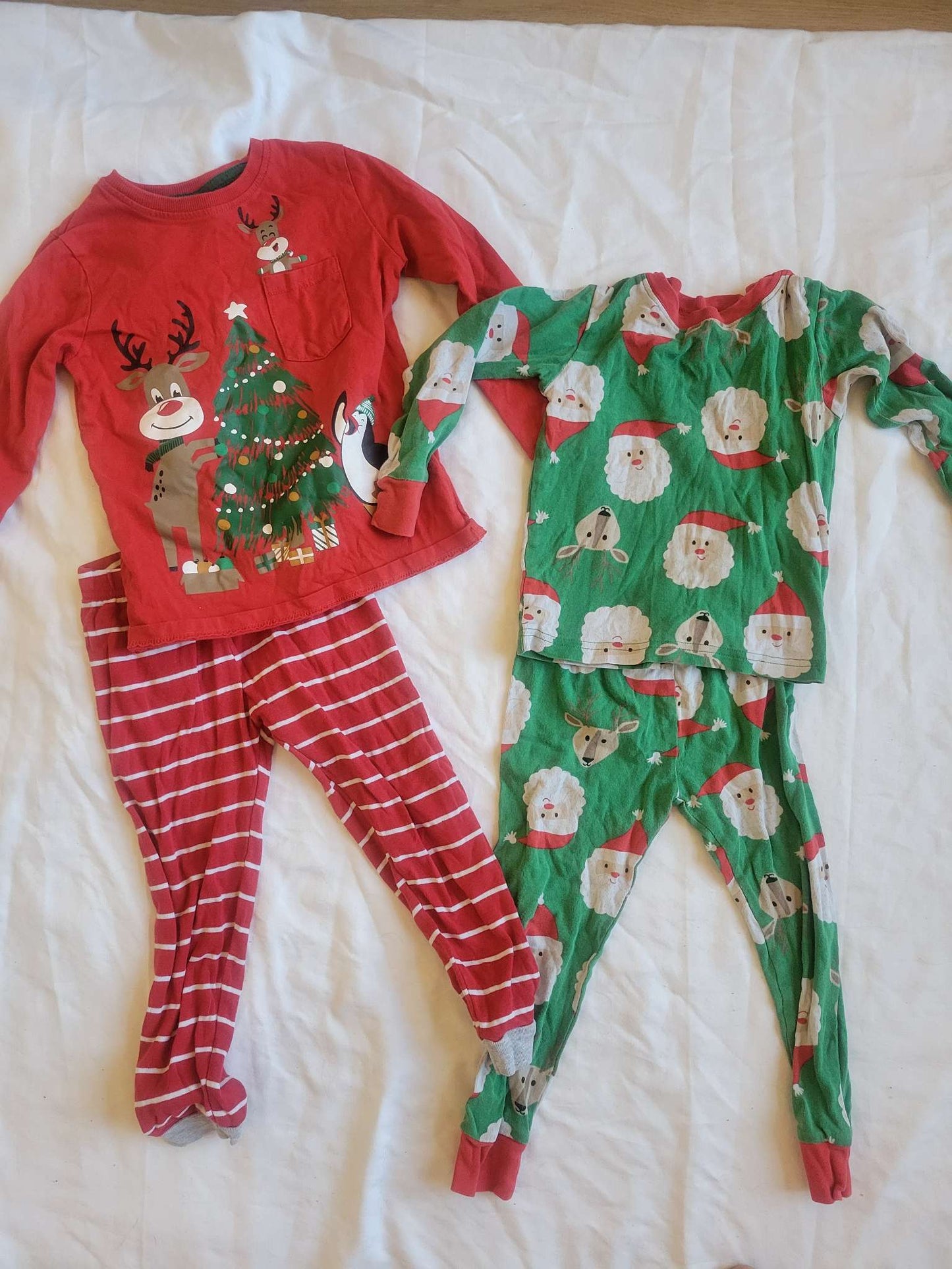 Christmas Bundle - Green Santa/Reindeer Pjs, Red Reindeer Shirt / red pj pants - 3T, Kids 3T