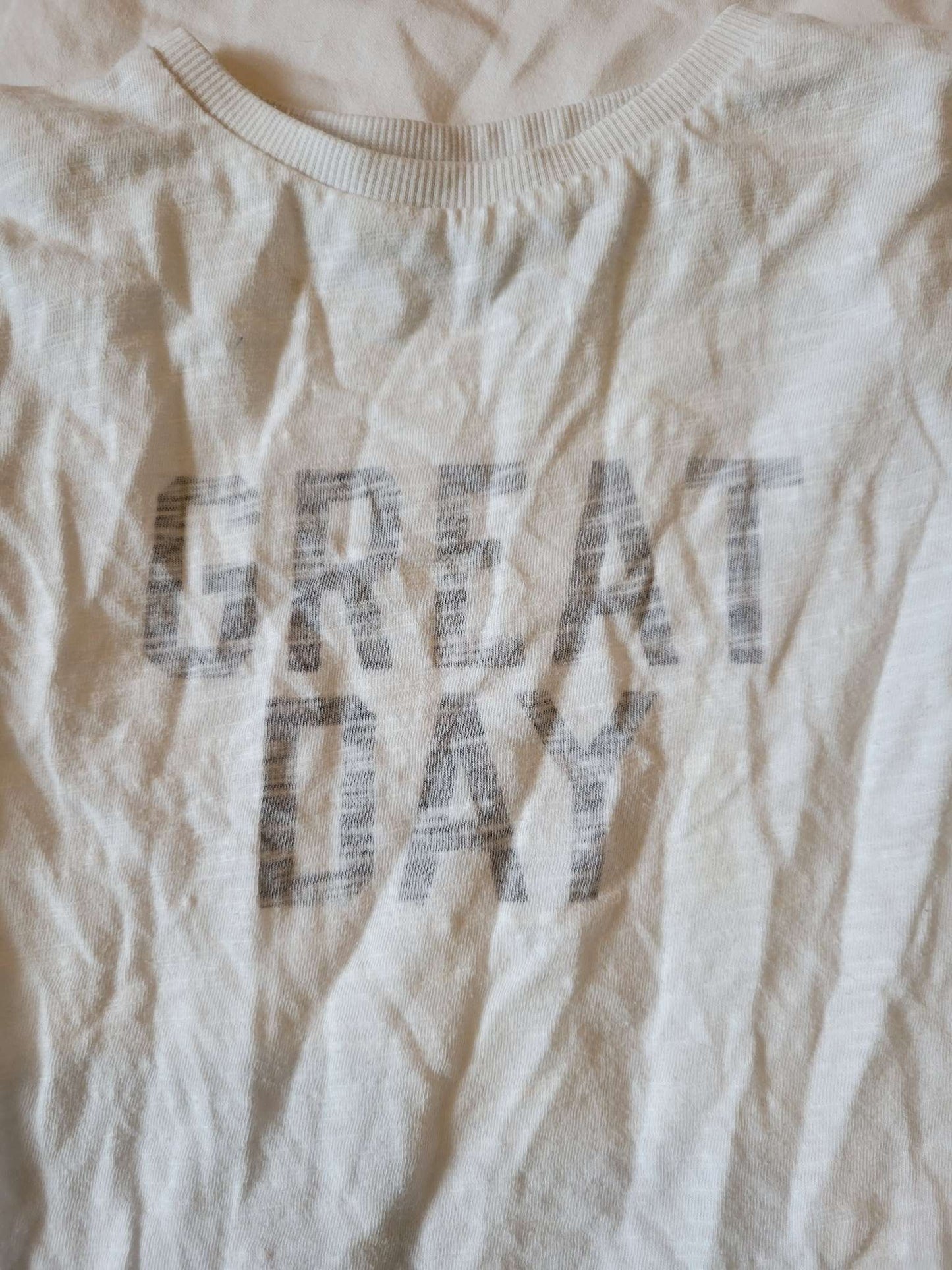 2 Tshirts - White "Great Day" and Blue/White Thin Stripes (size 2/3) , Kids 2T