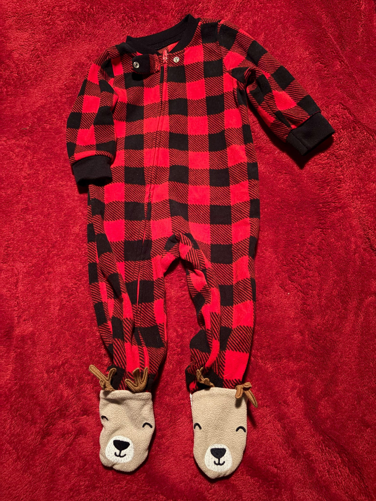 Carters 3x 9m Fleece “winter themed” sleepers, Kids 9 Month (6-9M)