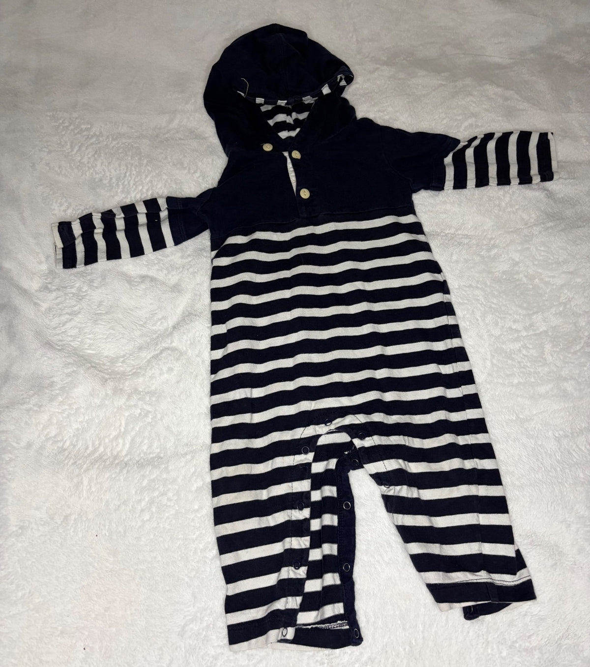 Striped Baby Gap 6-12m Hooded Romper, Kids 9 Month (6-9M)