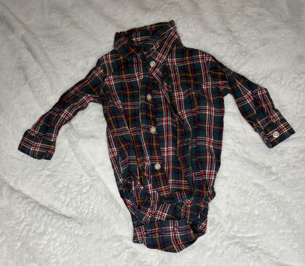 Carters Blue Red Plaid Western Onesie 9m , Kids 9 Month (6-9M)