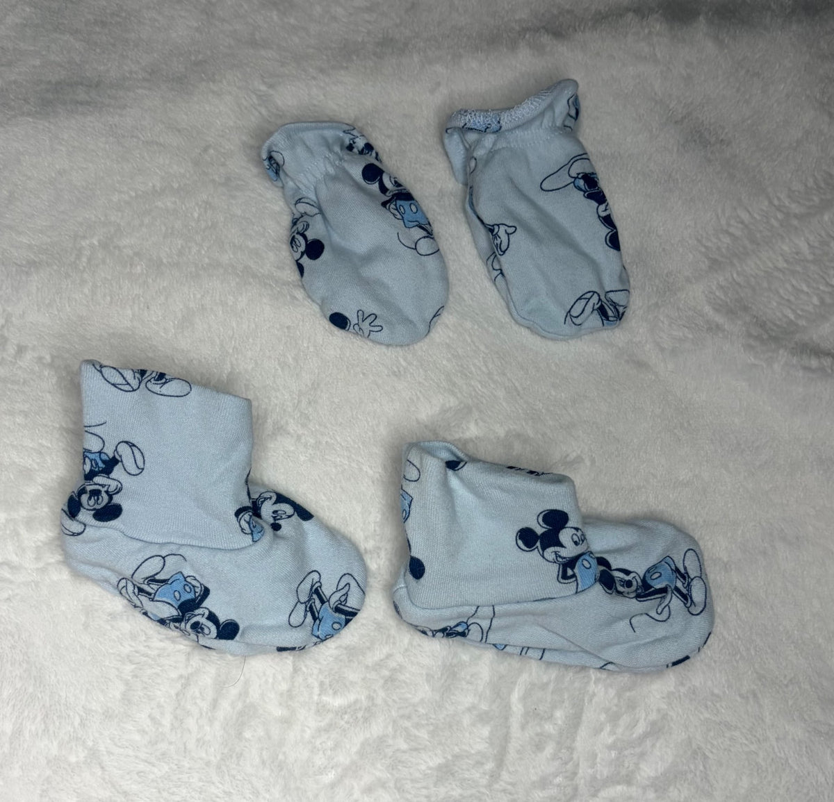 Newborn Mickey Mouse Blue Booties and No-Scratch Mitts