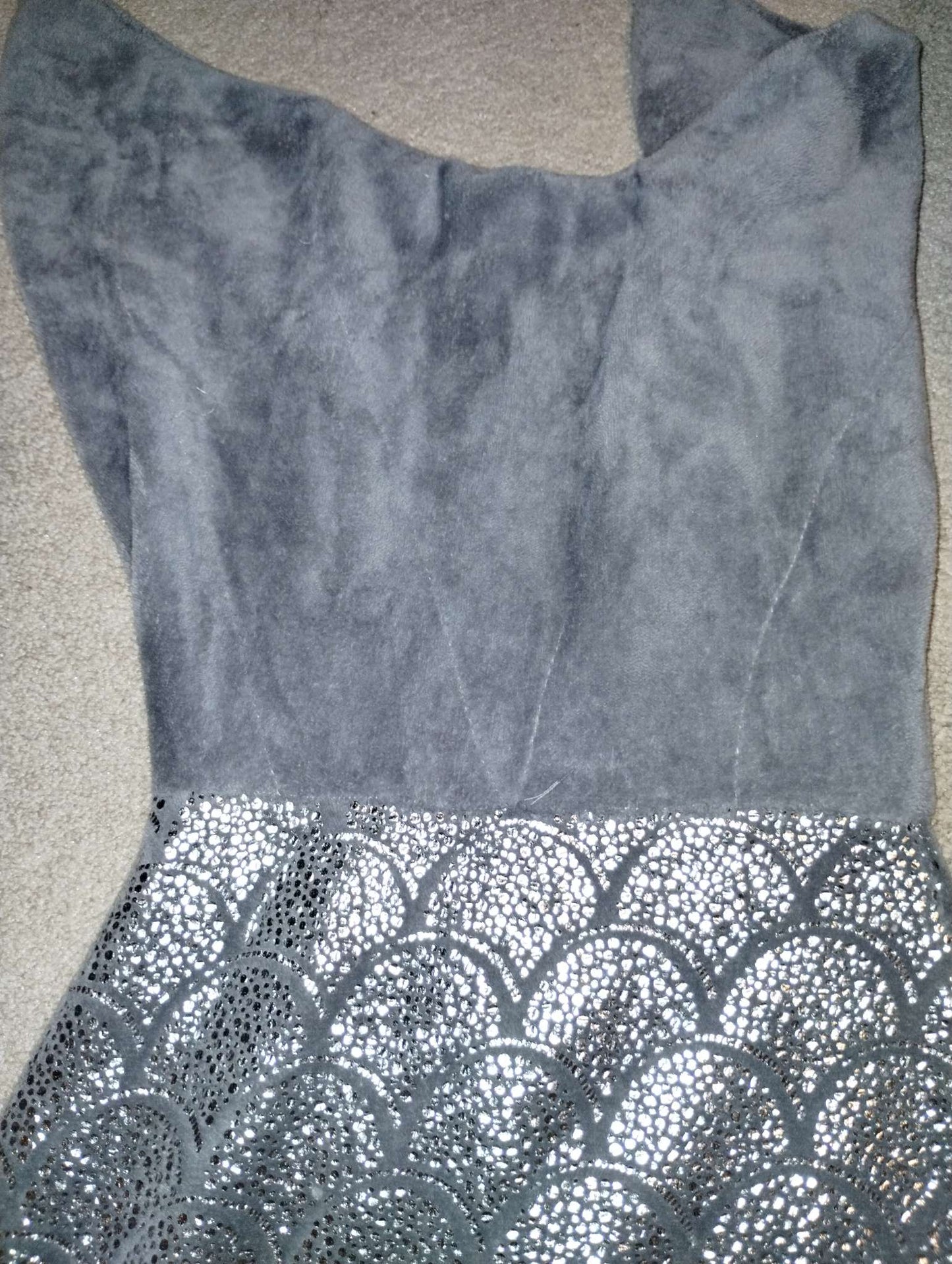 Grey shiny fleece mermaid tail