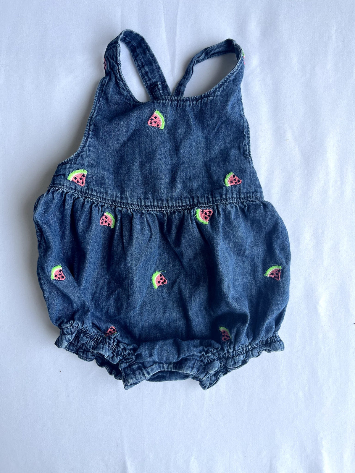 Baby Gap girls denim romper 12–18 months – watermelon print, Kids 18 Month (12-18M)