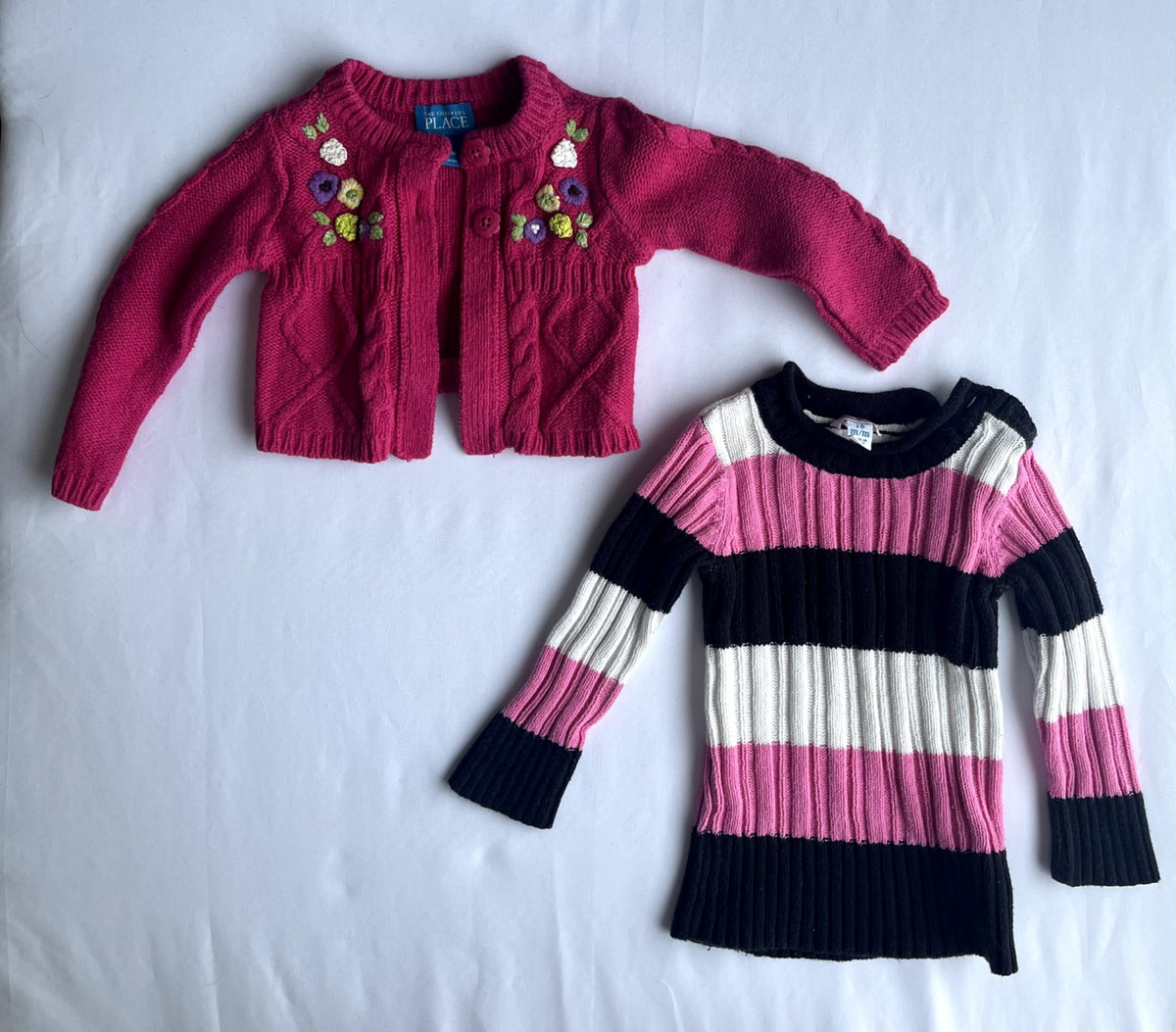 Children’s Place girls sweater bundle 18 months – floral cardigan & striped knit, Kids 18 Month (12-18M)
