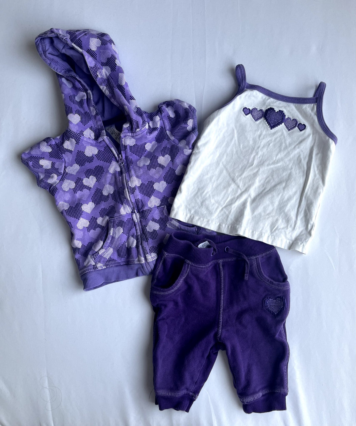 Girls Purple Heart 3-Piece Outfit 12M , Kids 12 Month (9-12M)