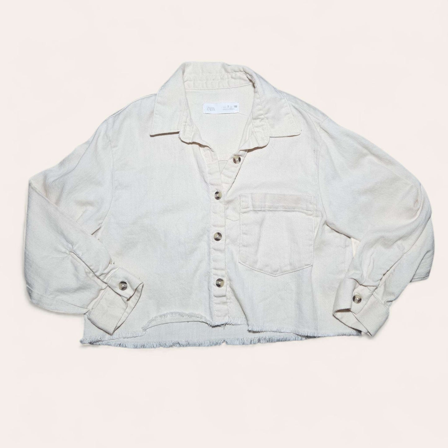 Zara sz 7 off white button up crop shirt, Kids 7 & 8 (small)