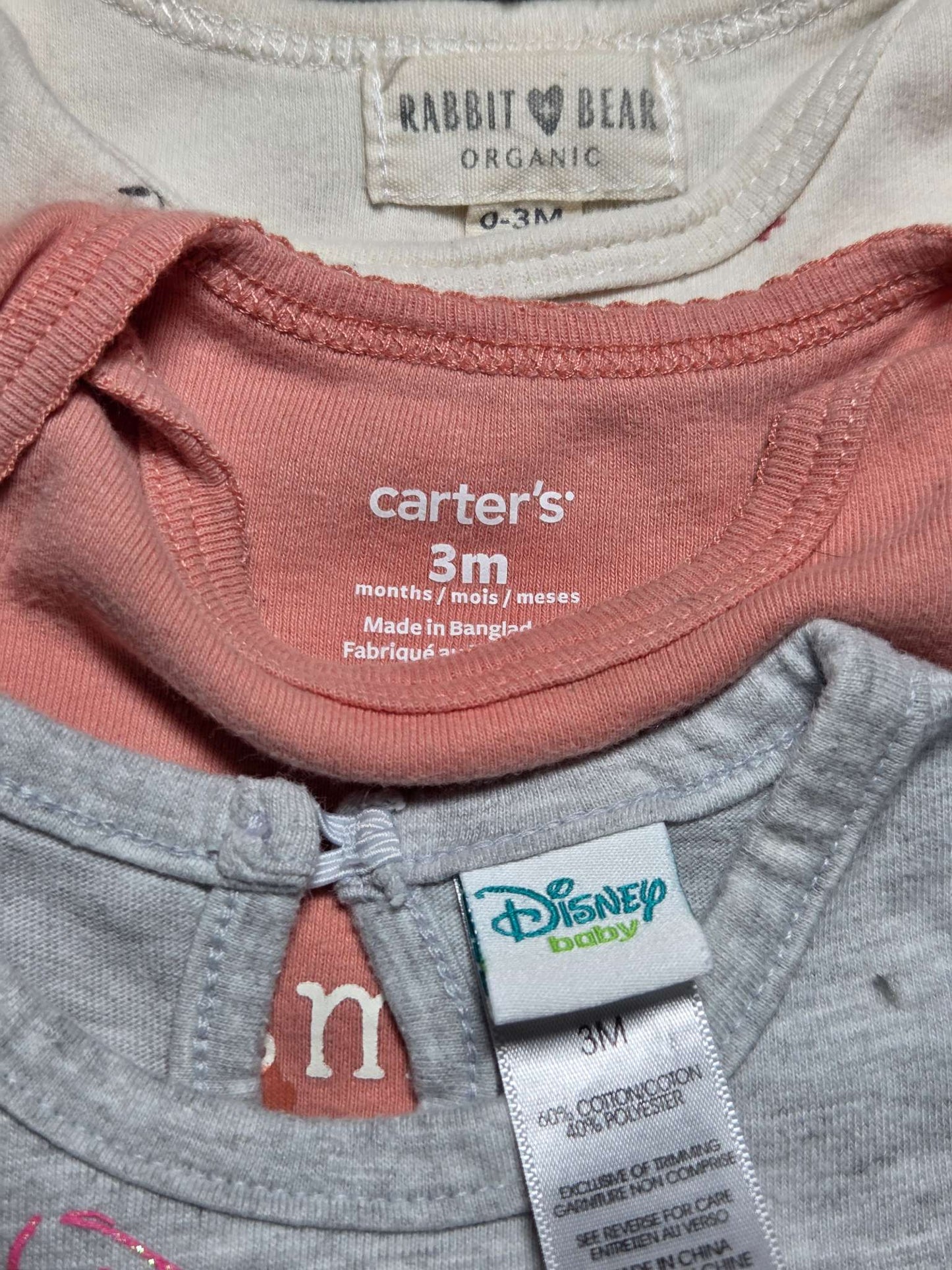 3 bodysuits sz 3m Disney, Rabbit & Bear & Carters , Kids 3 Month (0-3M)