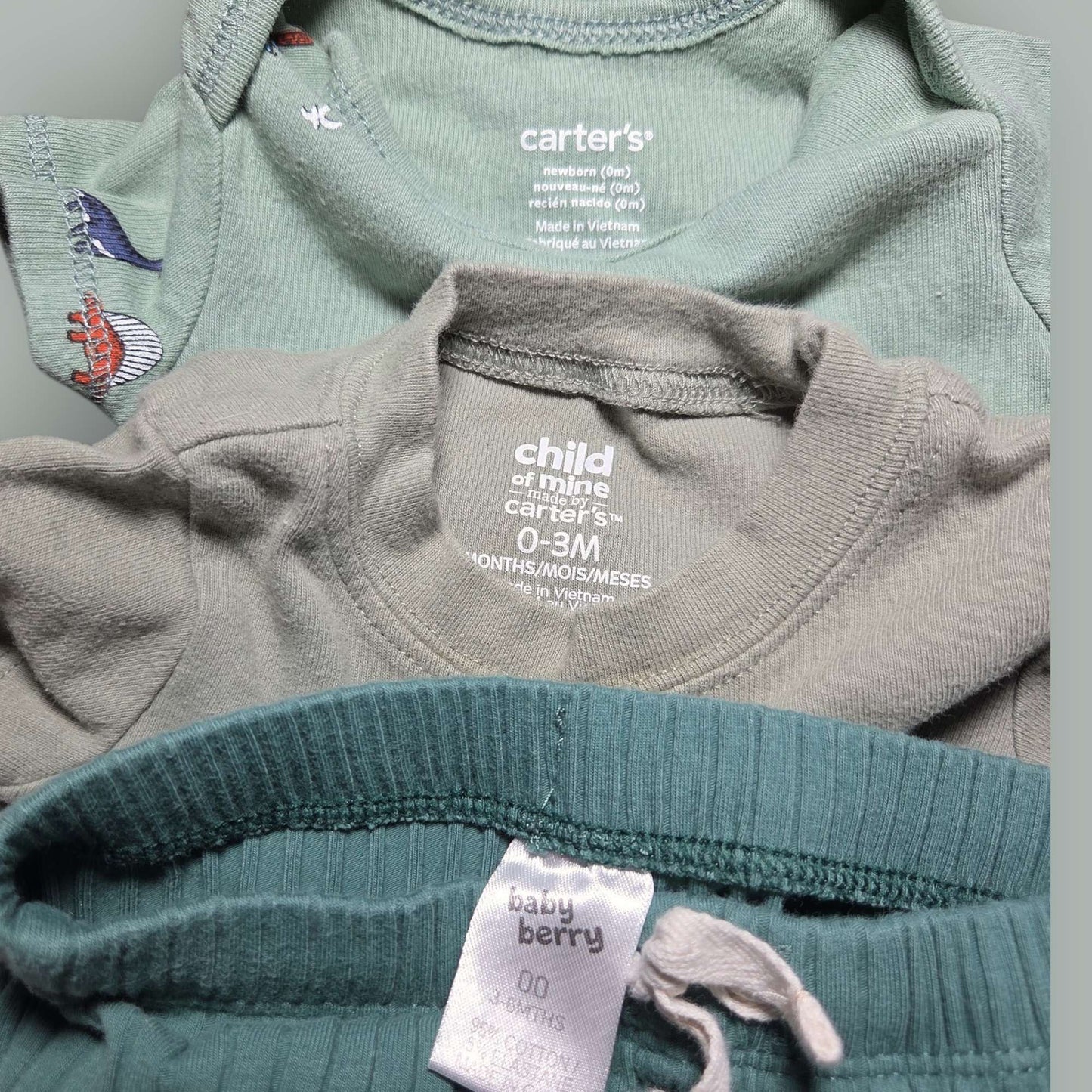 3pc sz 0-3m green boys set, Carter's & Baby Berry , Kids 3 Month (0-3M)