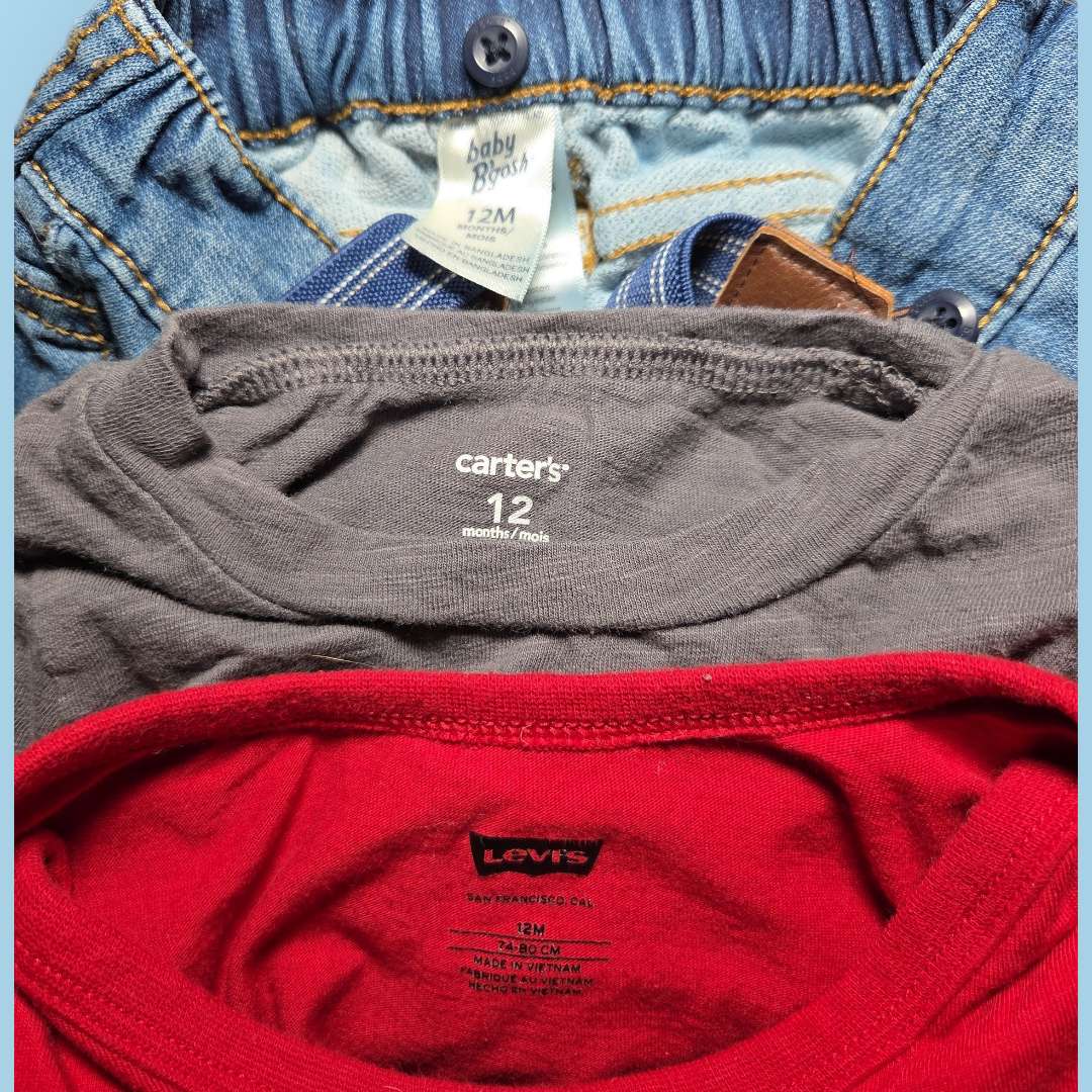 3pc sz 12m set Levis red onesie, OshKosh overalls & Carter's tshirt , Kids 12 Month (9-12M)