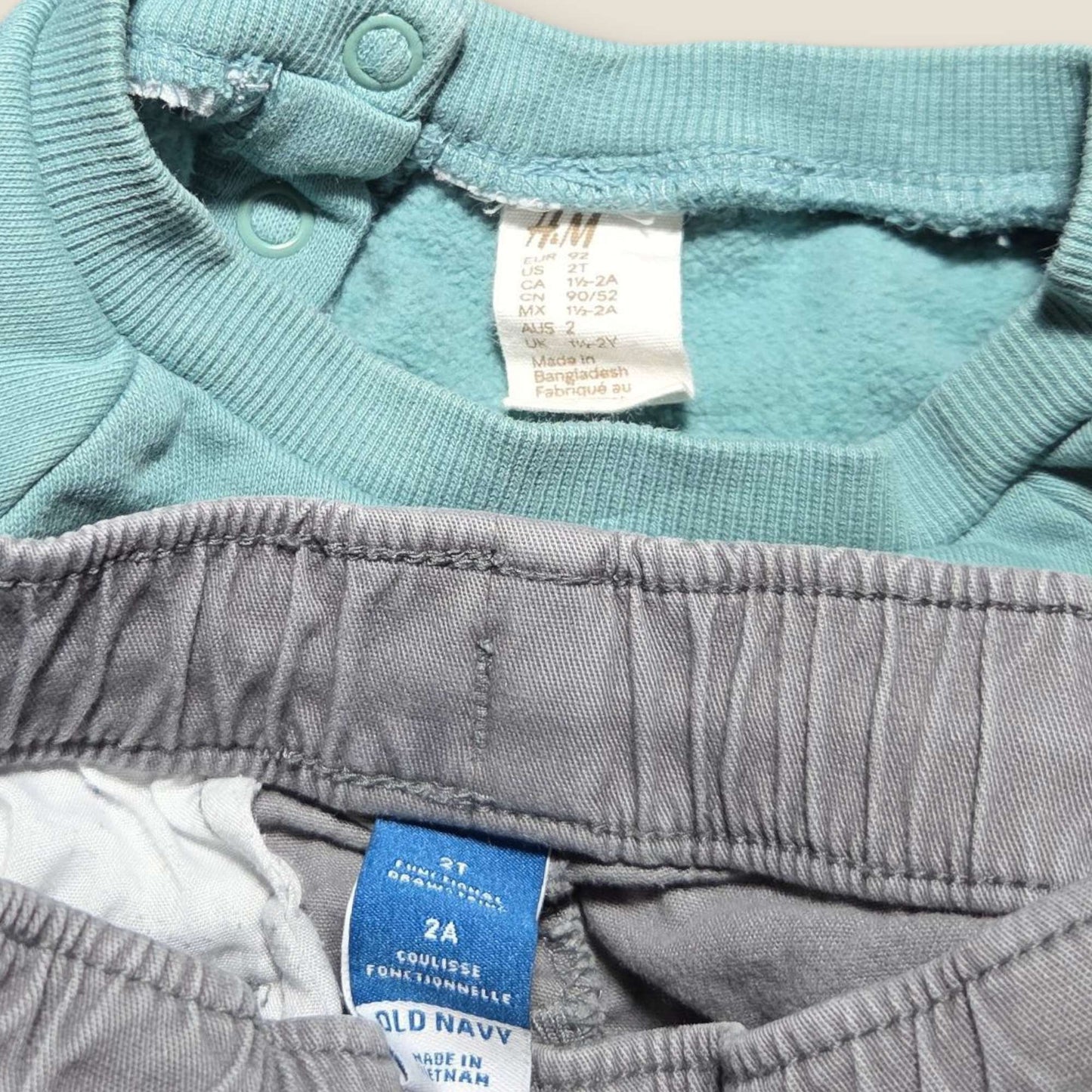 2pc set H&M green top & ON grey pants, Kids 2T