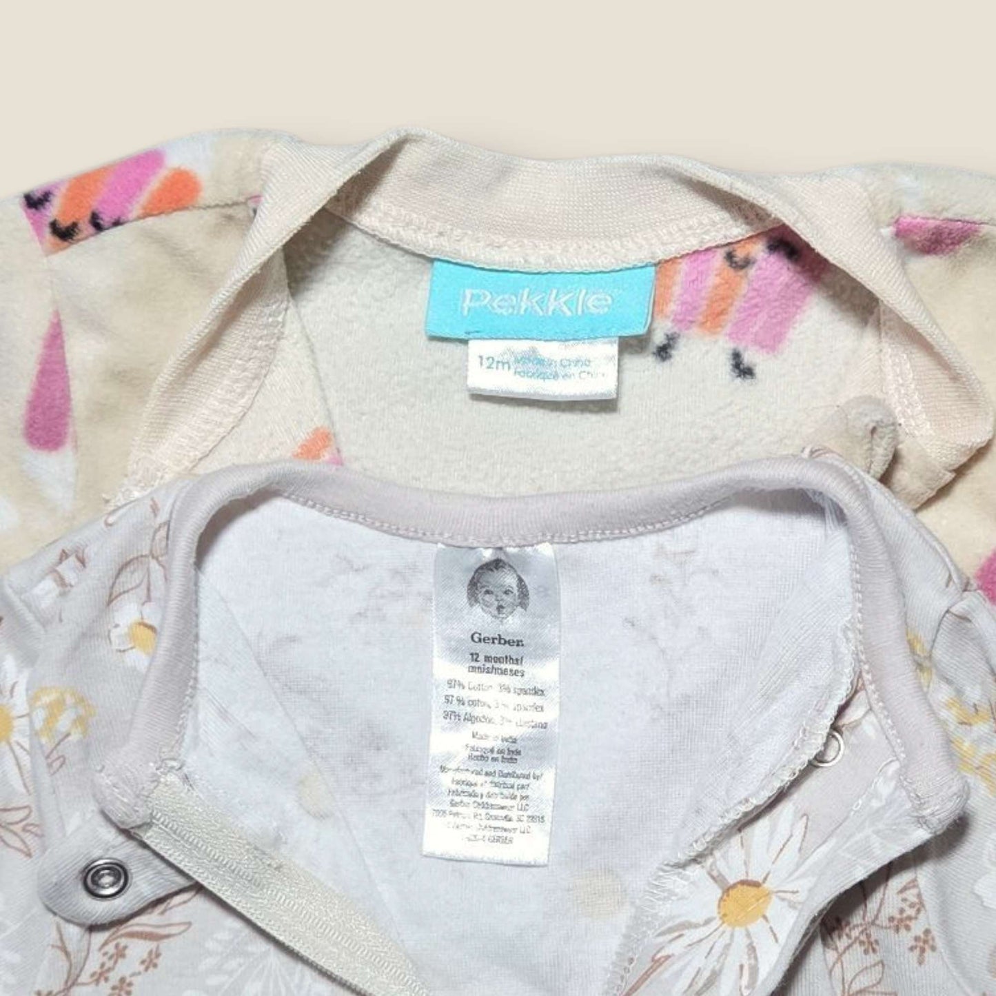 2 sleepers Pekkle & Gerbers sz 12m popcorn & floral patterned , Kids 12 Month (9-12M)