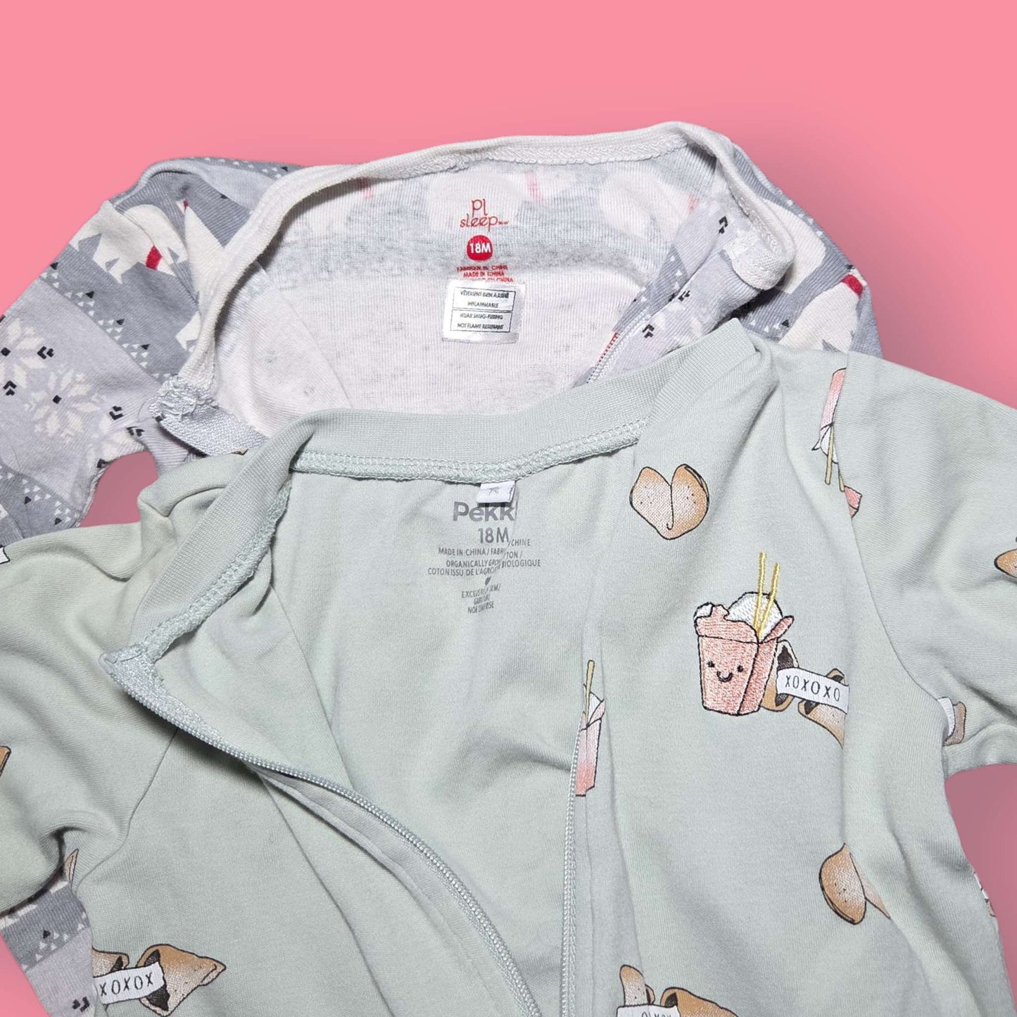 2 sz 18m sleepers Petit Lem polar bear & Pekkle fortune cookie patterned , Kids 18 Month (12-18M)