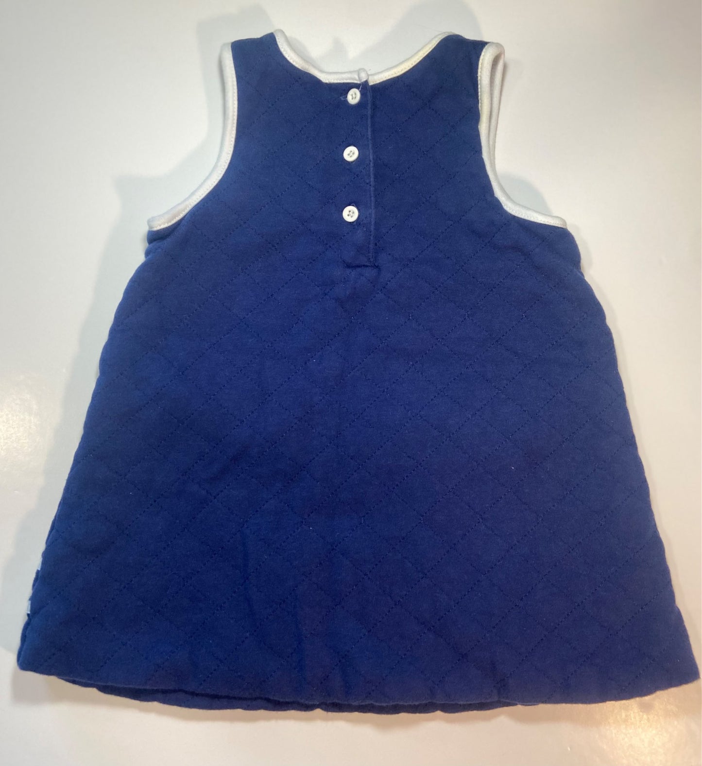 Navy Blue Quilted Sleeveless Dress with White Trim - 12-18 months, Kids 18 Month (12-18M)