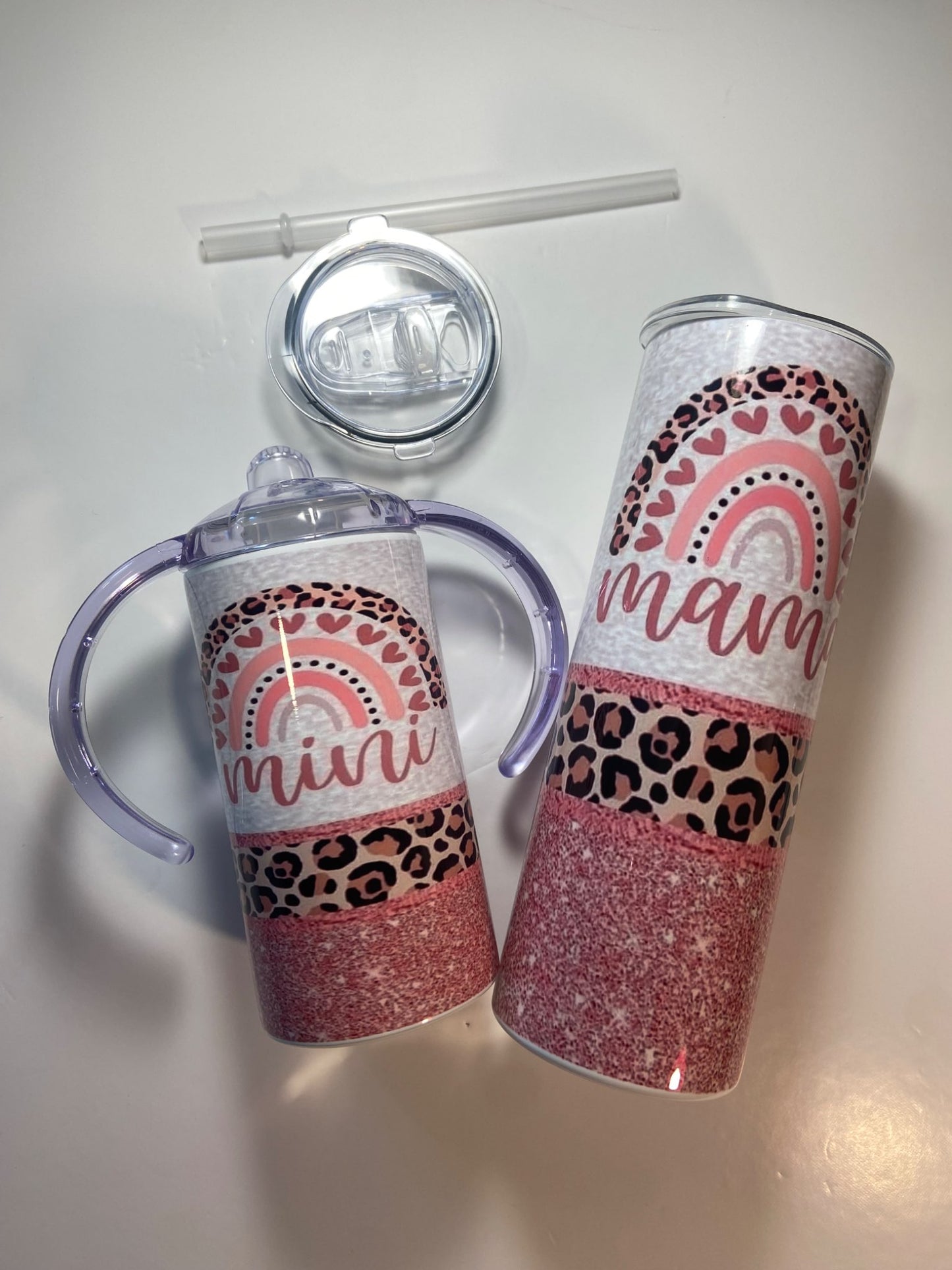 NWOT Mama and Mini Pink Leopard Tumbler Set