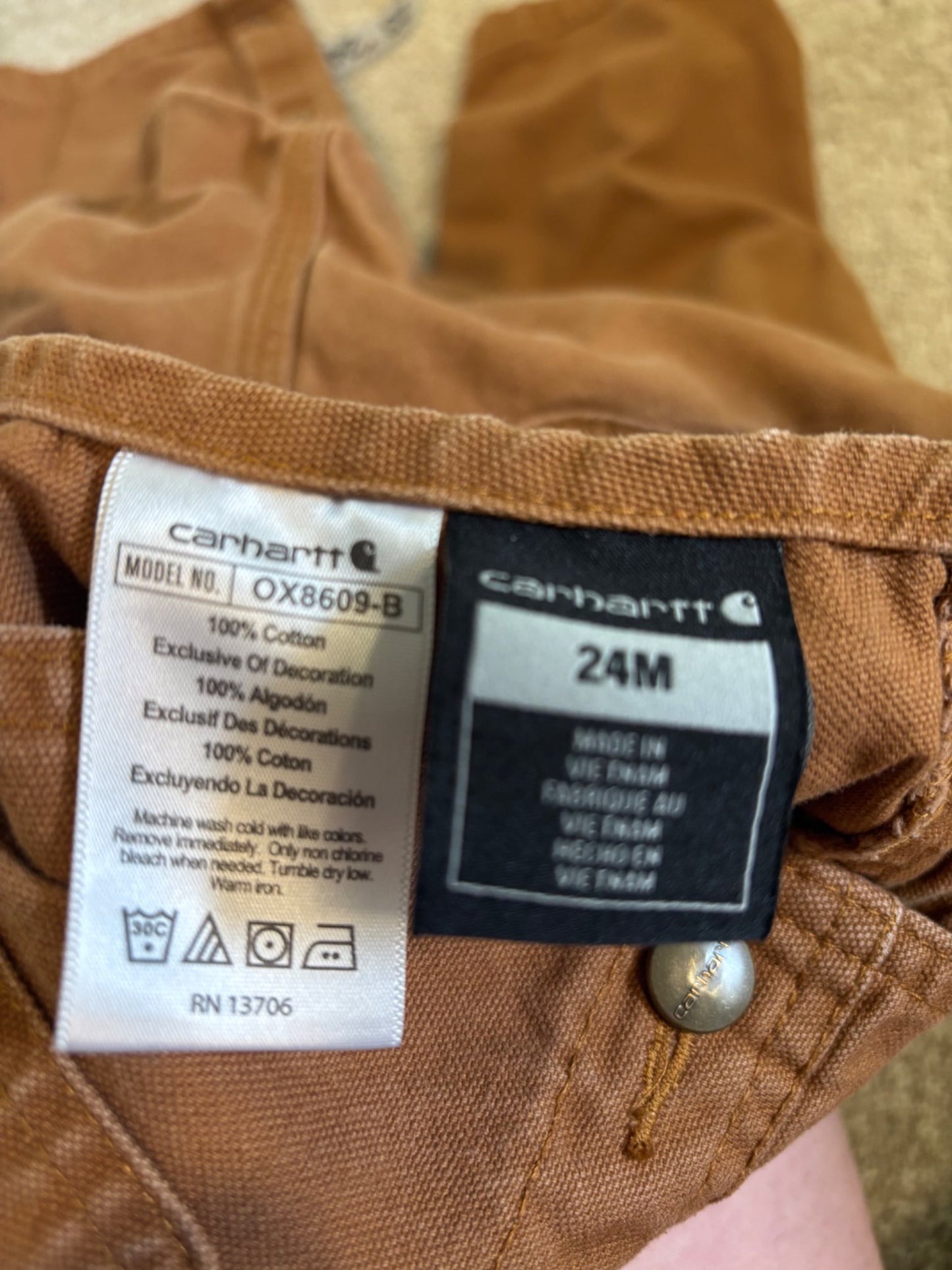 Brown Carhartt overalls, Kids 24 Month (18-24M)