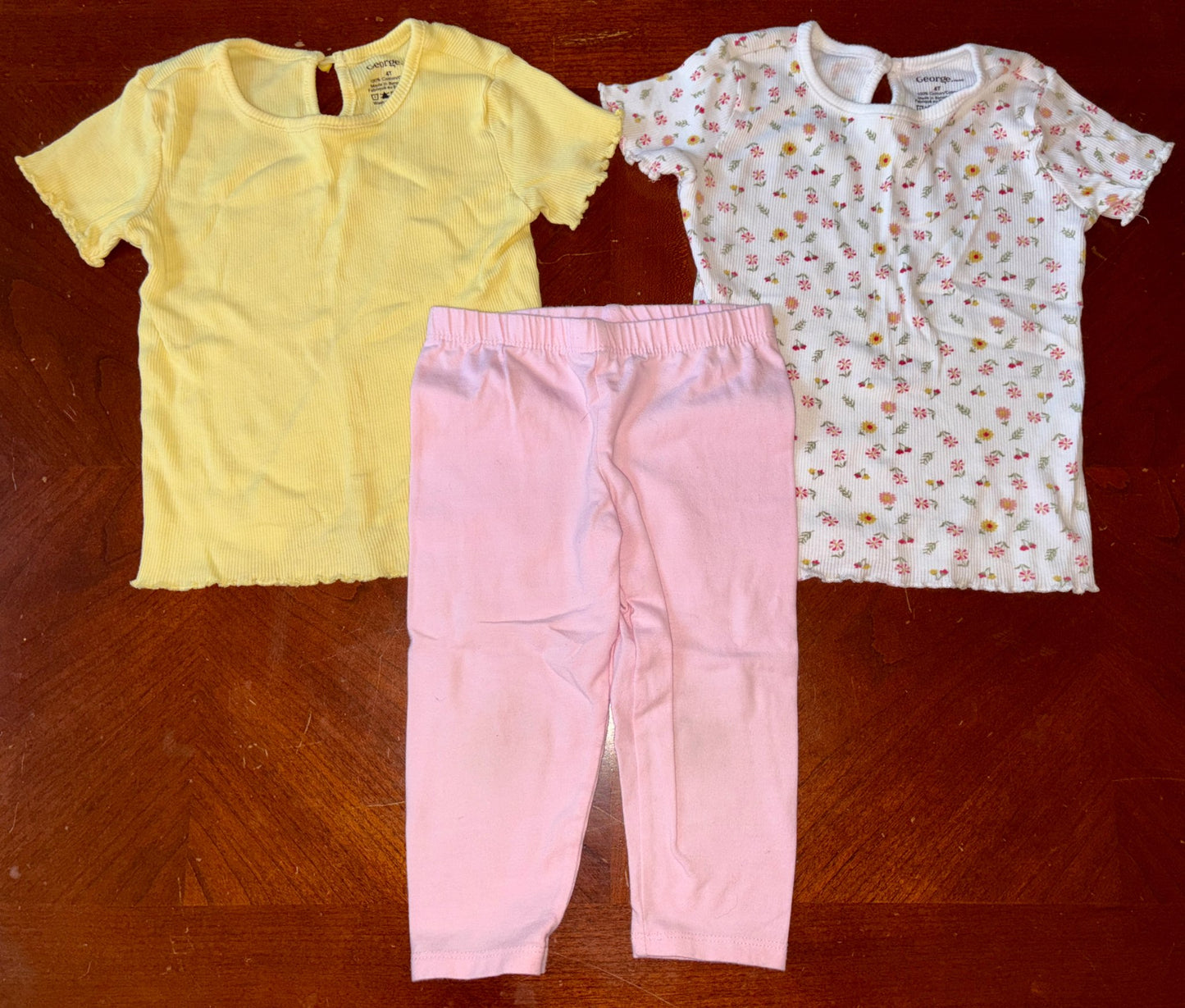 3 pcs Girls Ribbed T-Shirt Outfit Bundle, Kids 4/4T