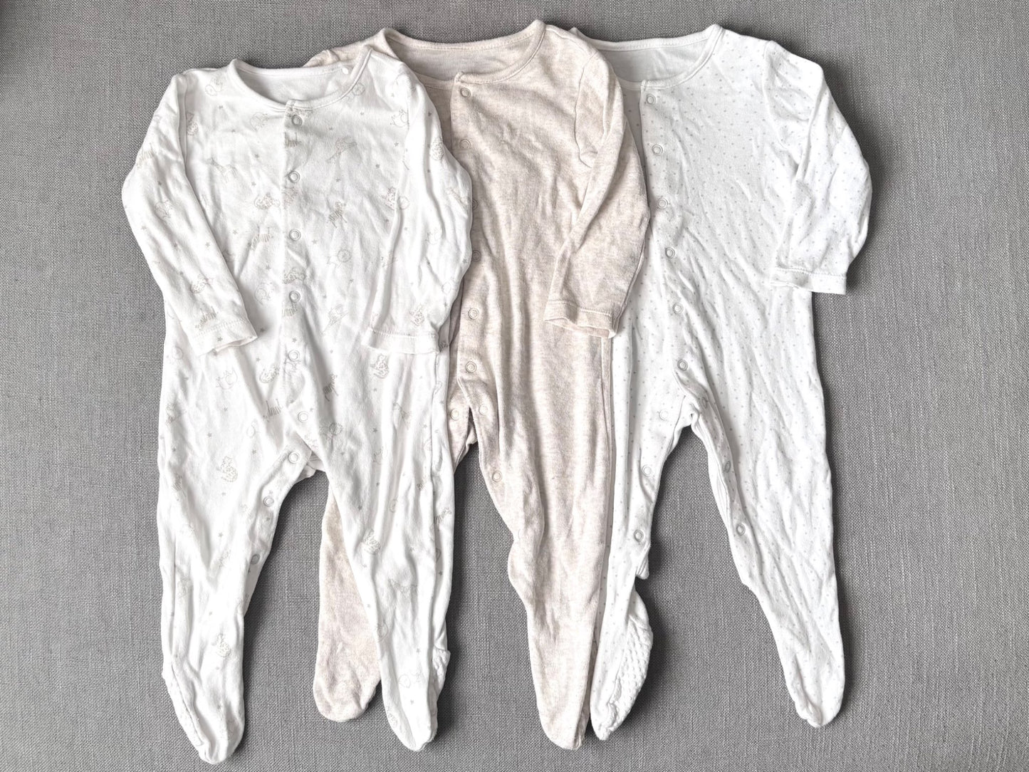 3 x neutral pyjamas, 6 - 9 months, Kids 9 Month (6-9M)