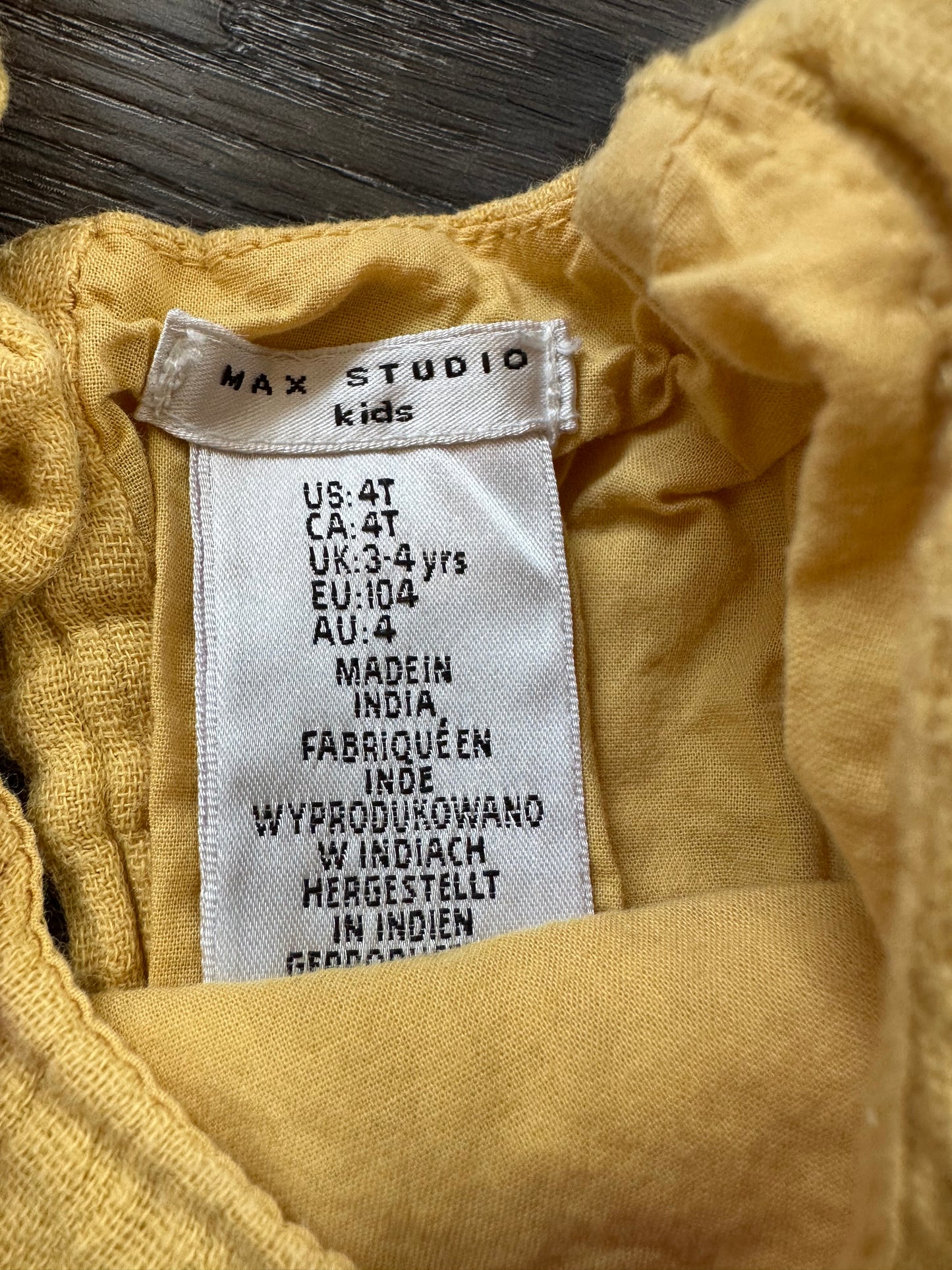 Max Studio Yellow Cotton Dress 4T, Kids 4/4T