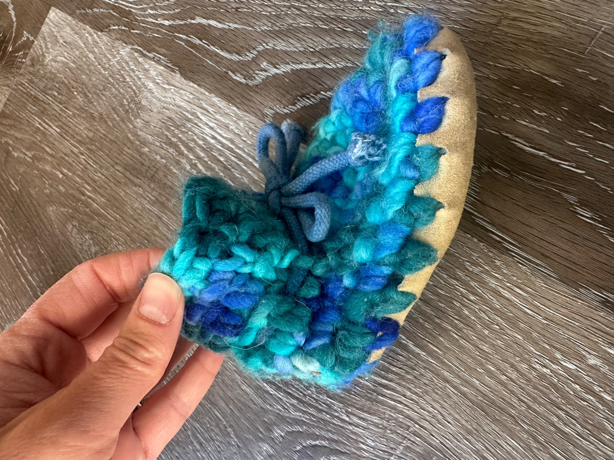 Knit Baby Booties/Slippers, Wool with Leather Soles, Shoes 0 (Baby: 0-12 mth)