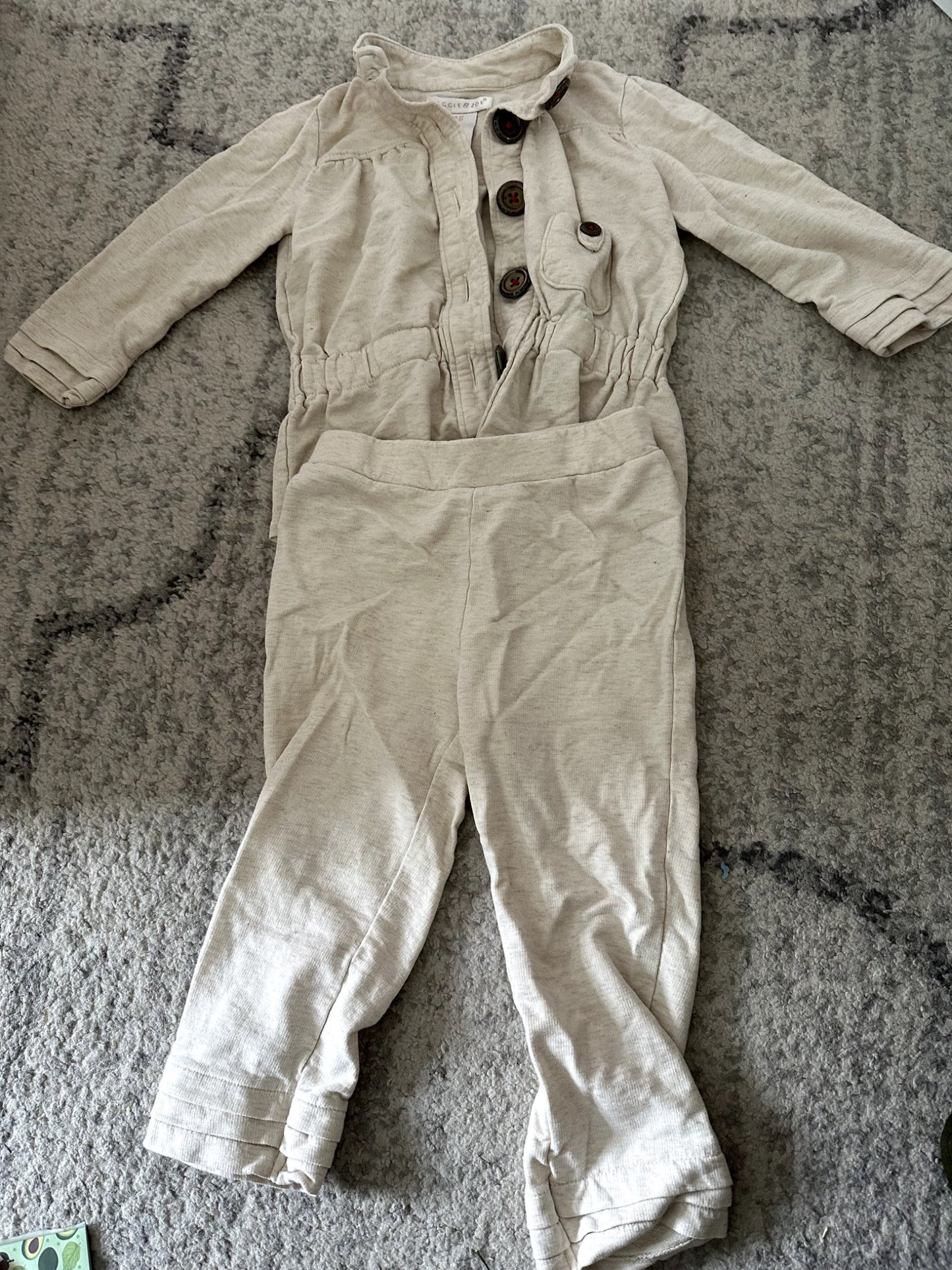 Maggie + Zoe Oatmeal Button Up Jacket/Pants Outfit - 2T, Kids 2T