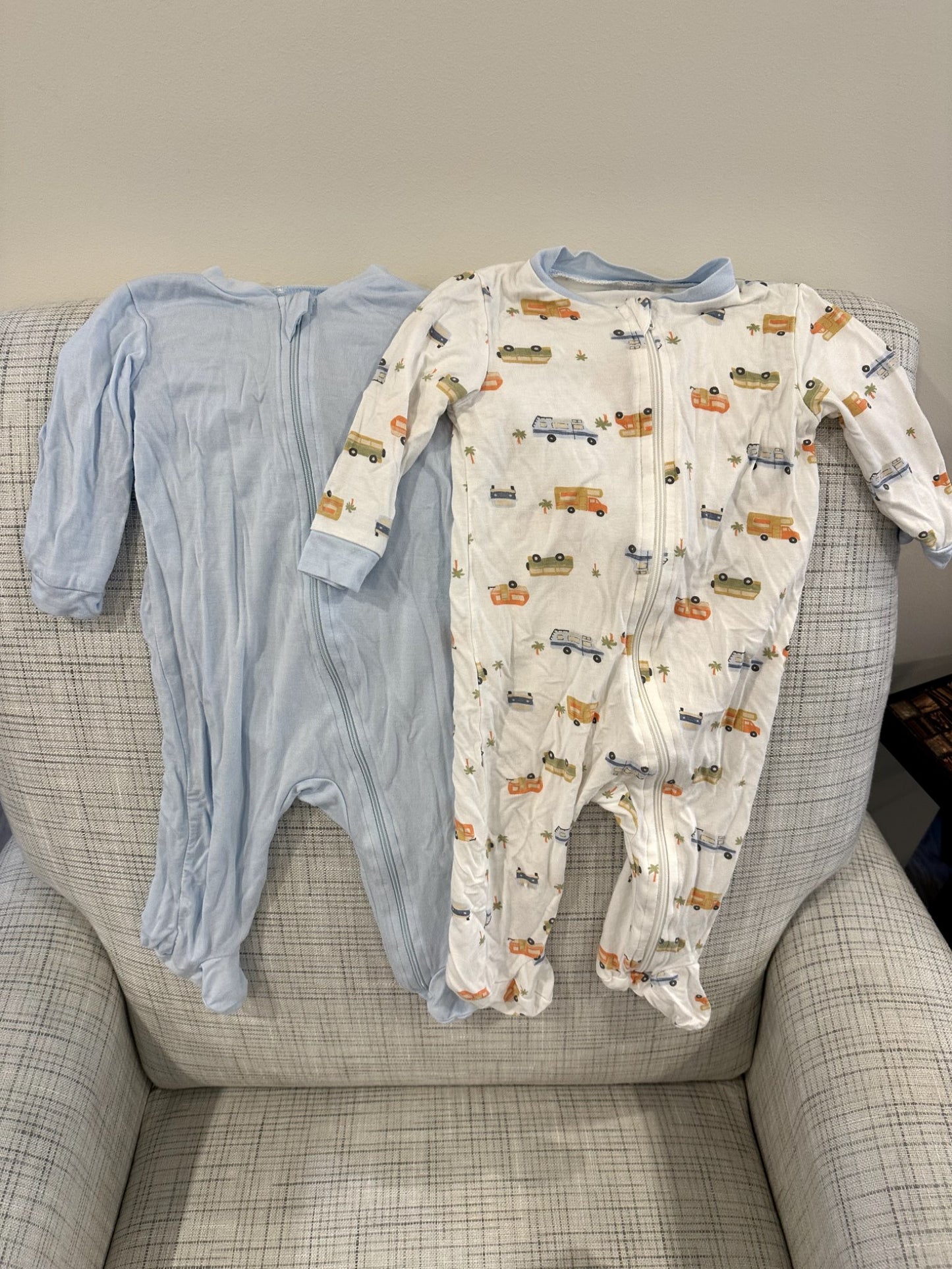 Onesie Set, Blue and Multi Trucks, Milkberry, 3-6M, Kids 6 Month (3-6M)