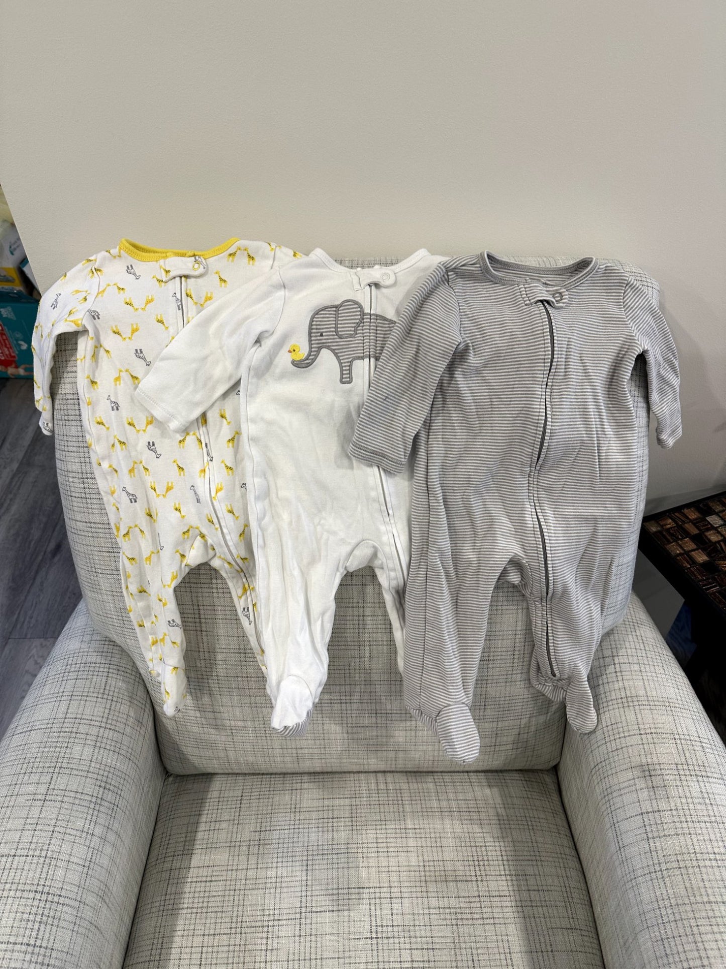 Three Onesie Bundle, White/Grey/Yellow, Simple Joys, 3-6M, Kids 6 Month (3-6M)