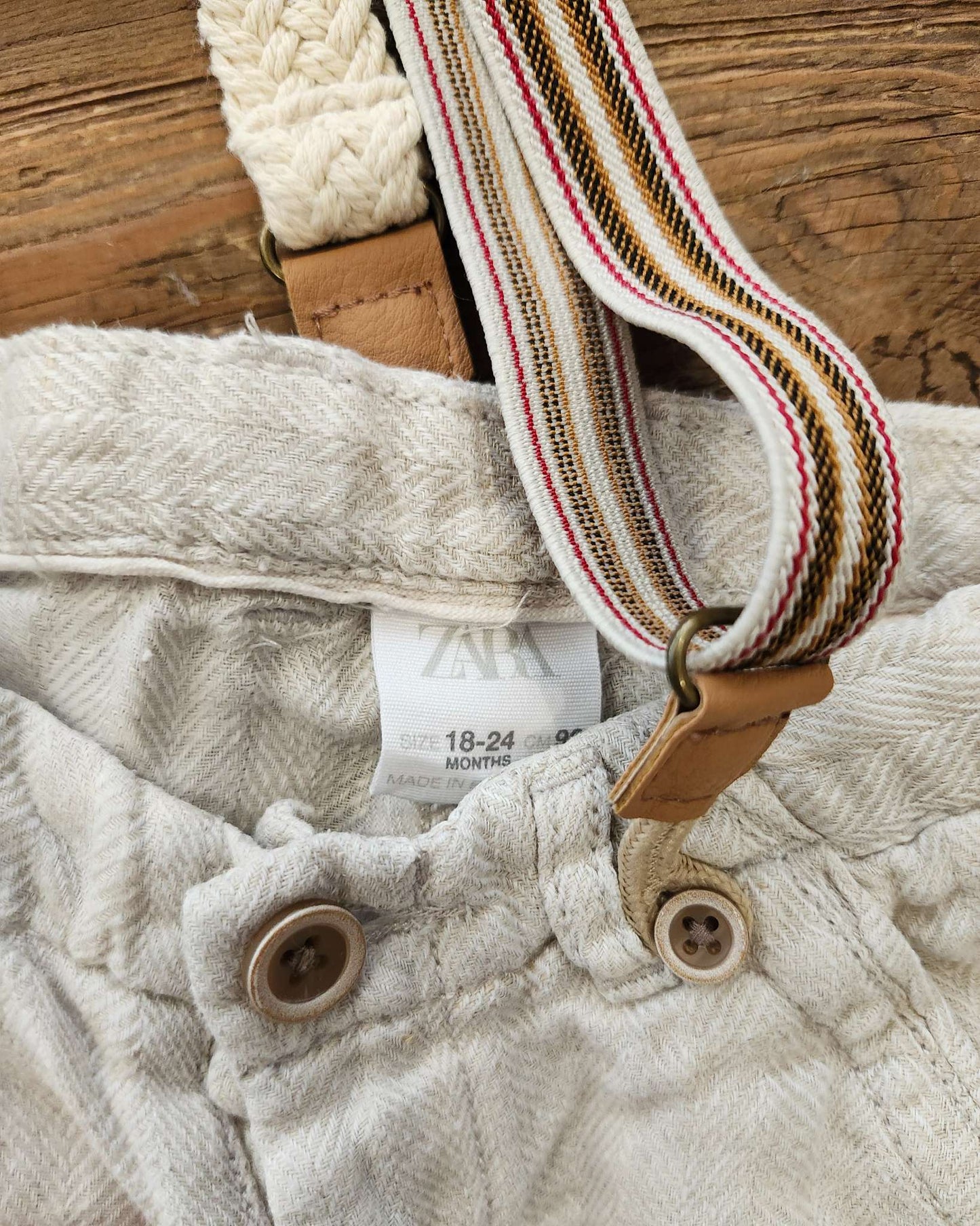 Zara linen suspender shorts, beige, 18-24M, EUC, Kids 24 Month (18-24M)