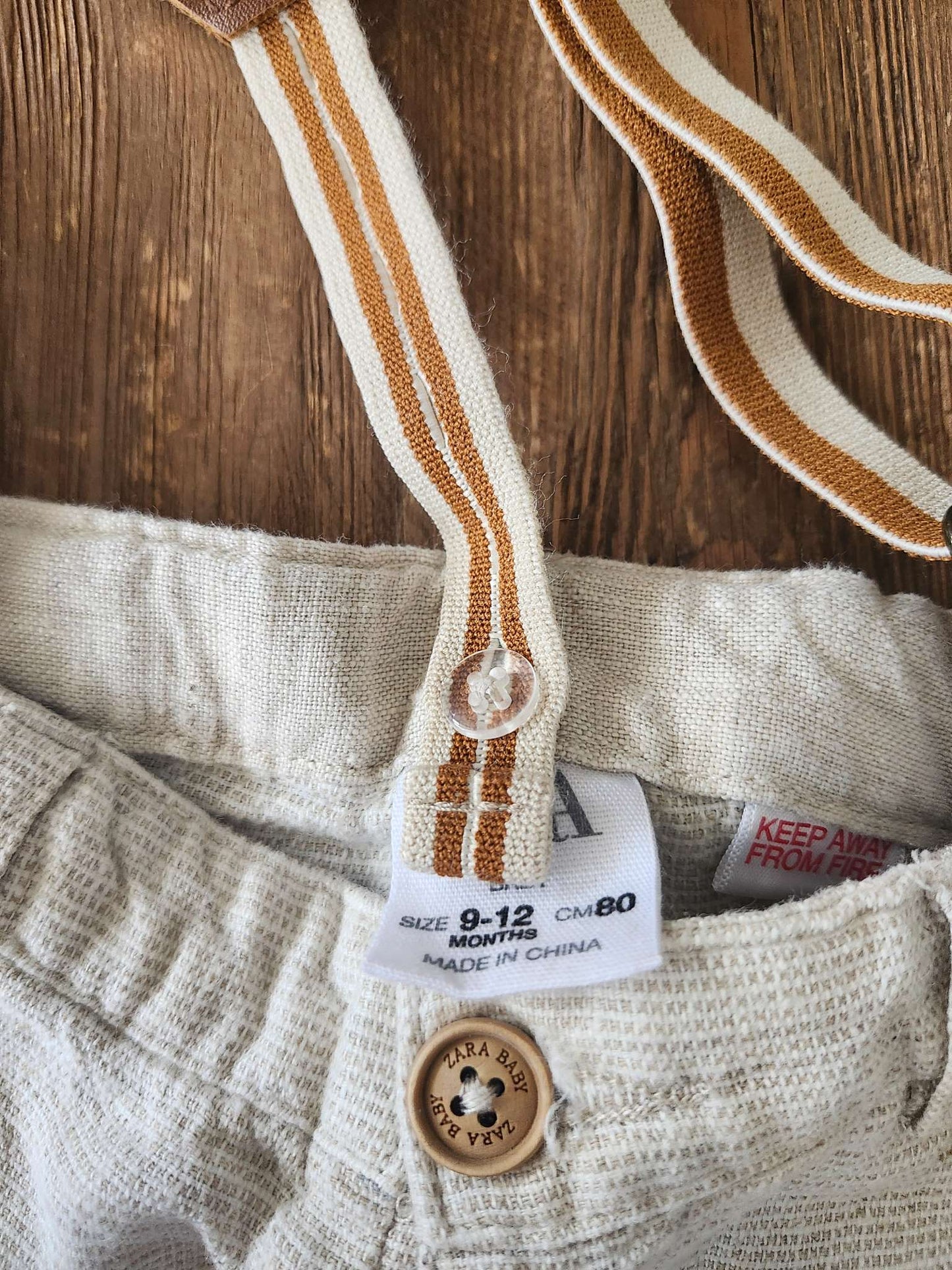 Zara linen blend suspender shorts, 9-12M, EUC, Kids 12 Month (9-12M)