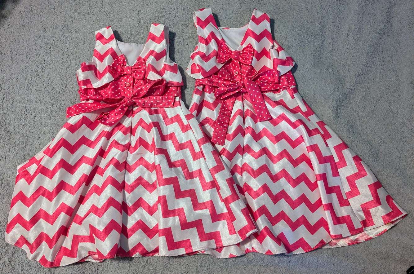 Matching Girls (4T & 6T) Dresses Pink Chevron Lined - 2 pcs, Kids 4/4T