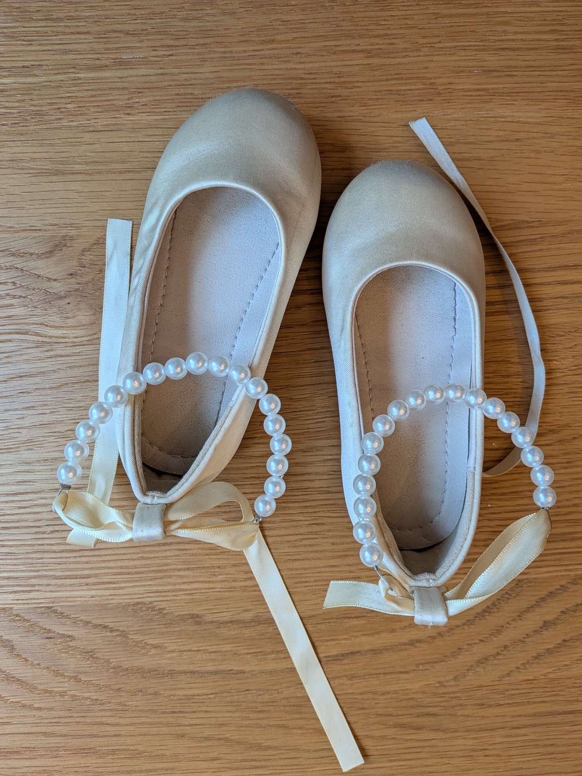 Cream Satin Ballet Flats, Shoes 7 (Walkers:12-24 mth)