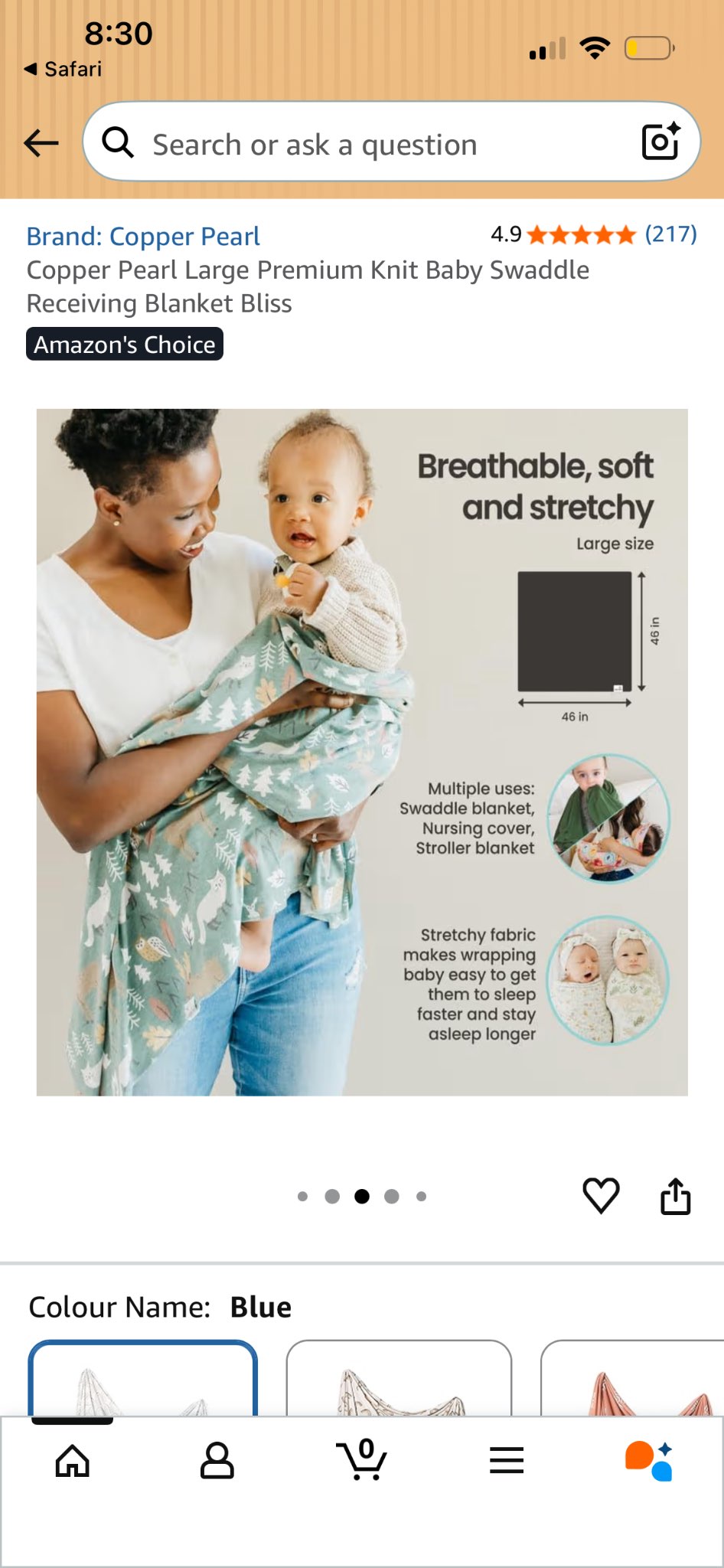 Copper Pearl Swaddle Blanket in Blush, Retails $39.99, 0-6 Months (Small)
