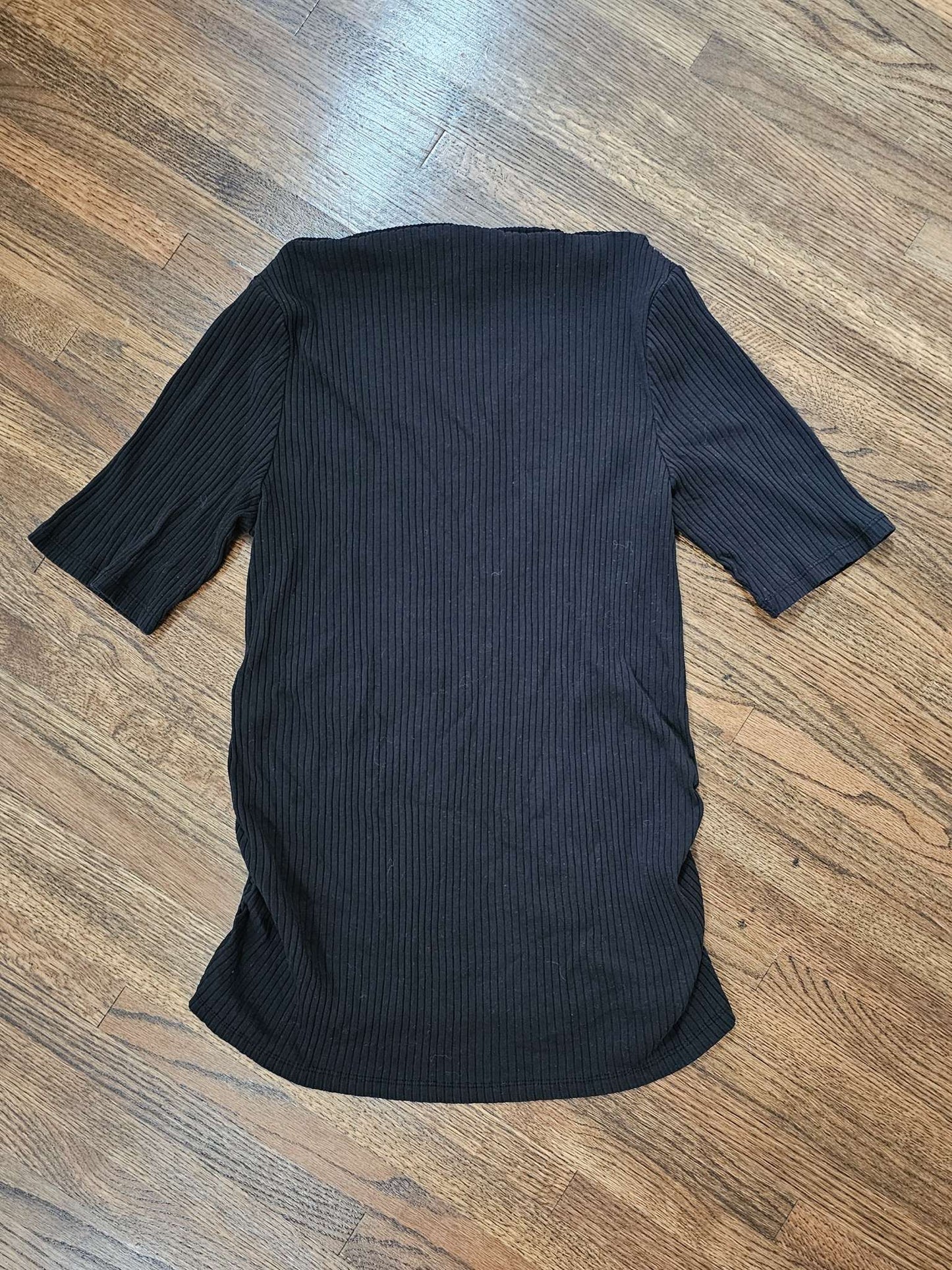 Black Ribbed Boatneck Maternity Shirt, Maternity L (12-14)