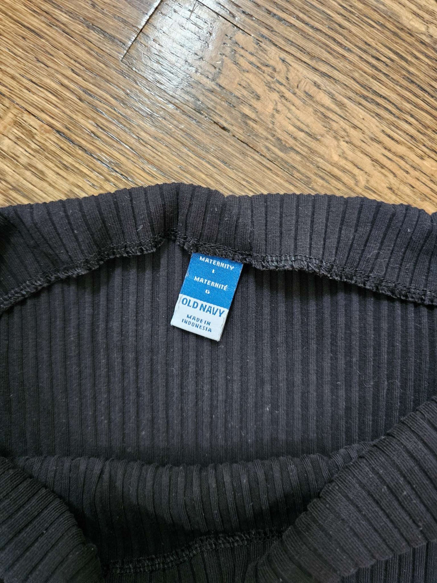 Black Ribbed Boatneck Maternity Shirt, Maternity L (12-14)