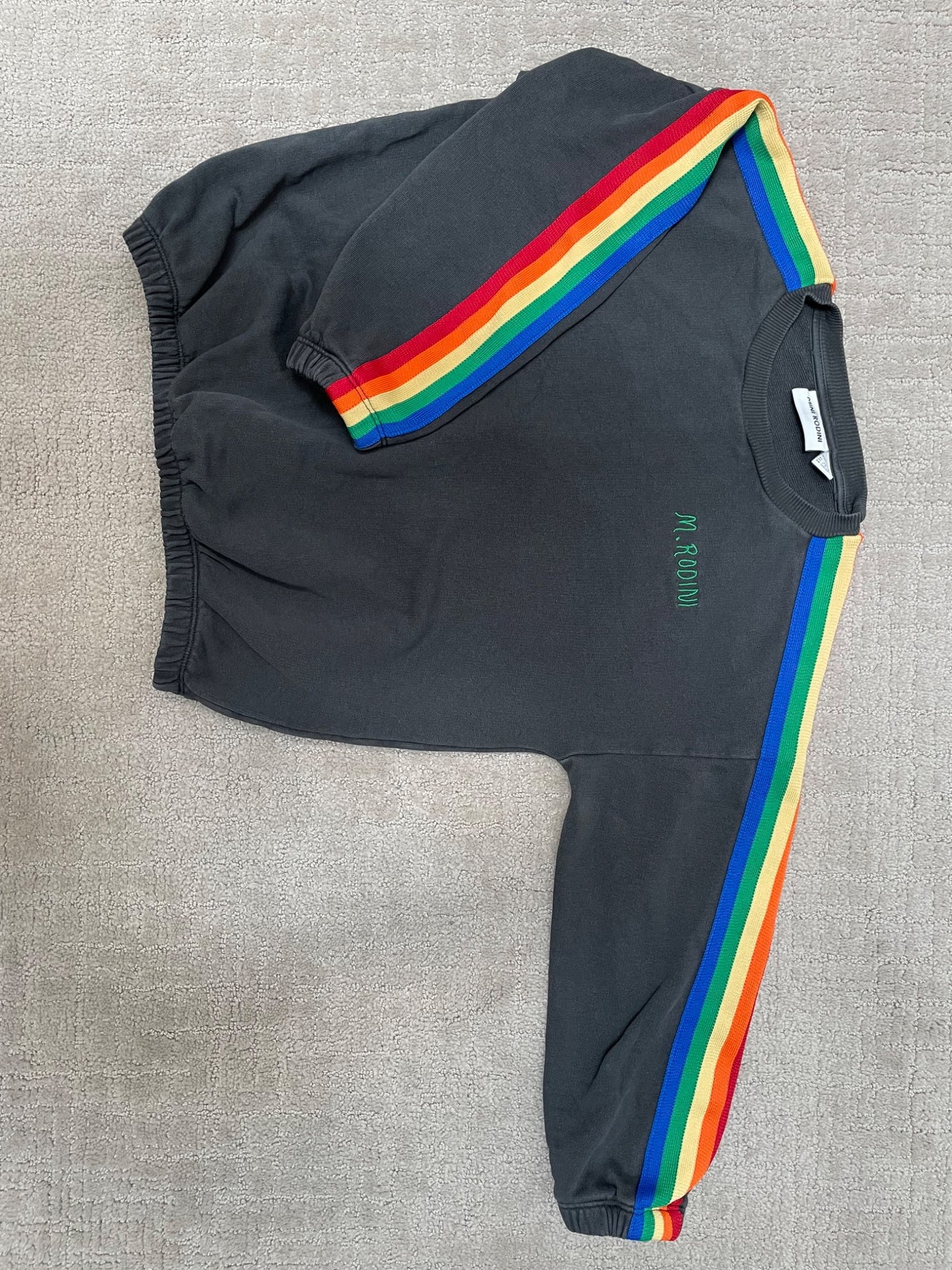 Mini Rodini grey pullover with rainbow sleeve detail , Kids 7 & 8 (small)