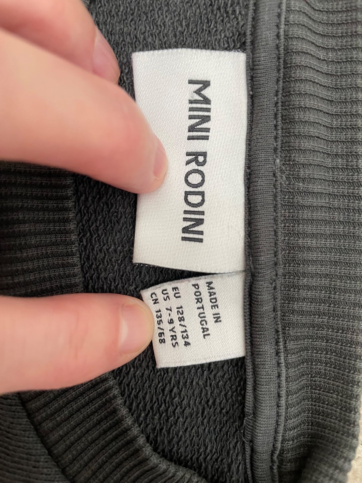 Mini Rodini grey pullover with rainbow sleeve detail , Kids 7 & 8 (small)