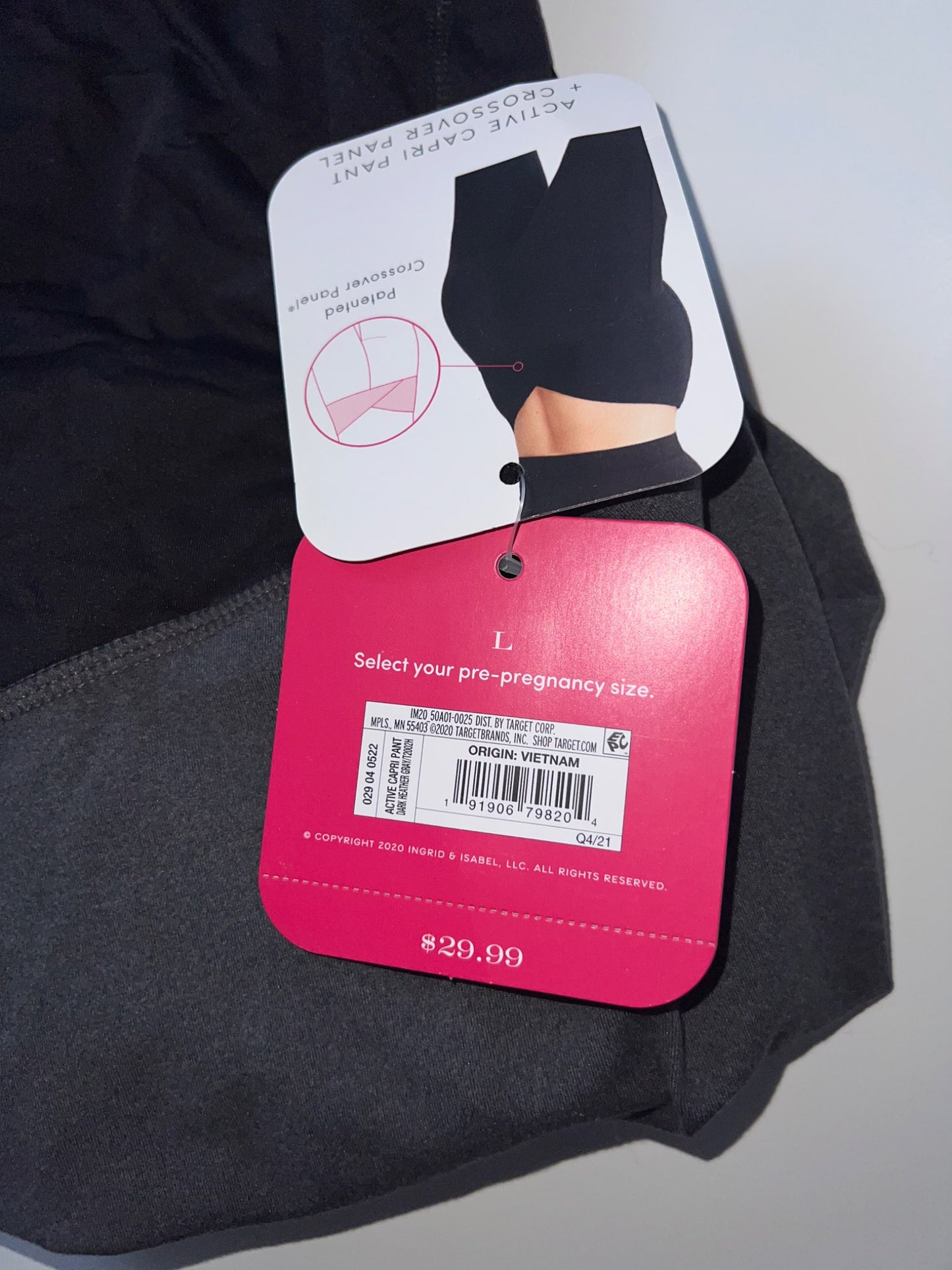 Isabel Maternity Active Capri Pant With Crossover Back Panel - Grey. Retails $30USD, Maternity L (12-14)