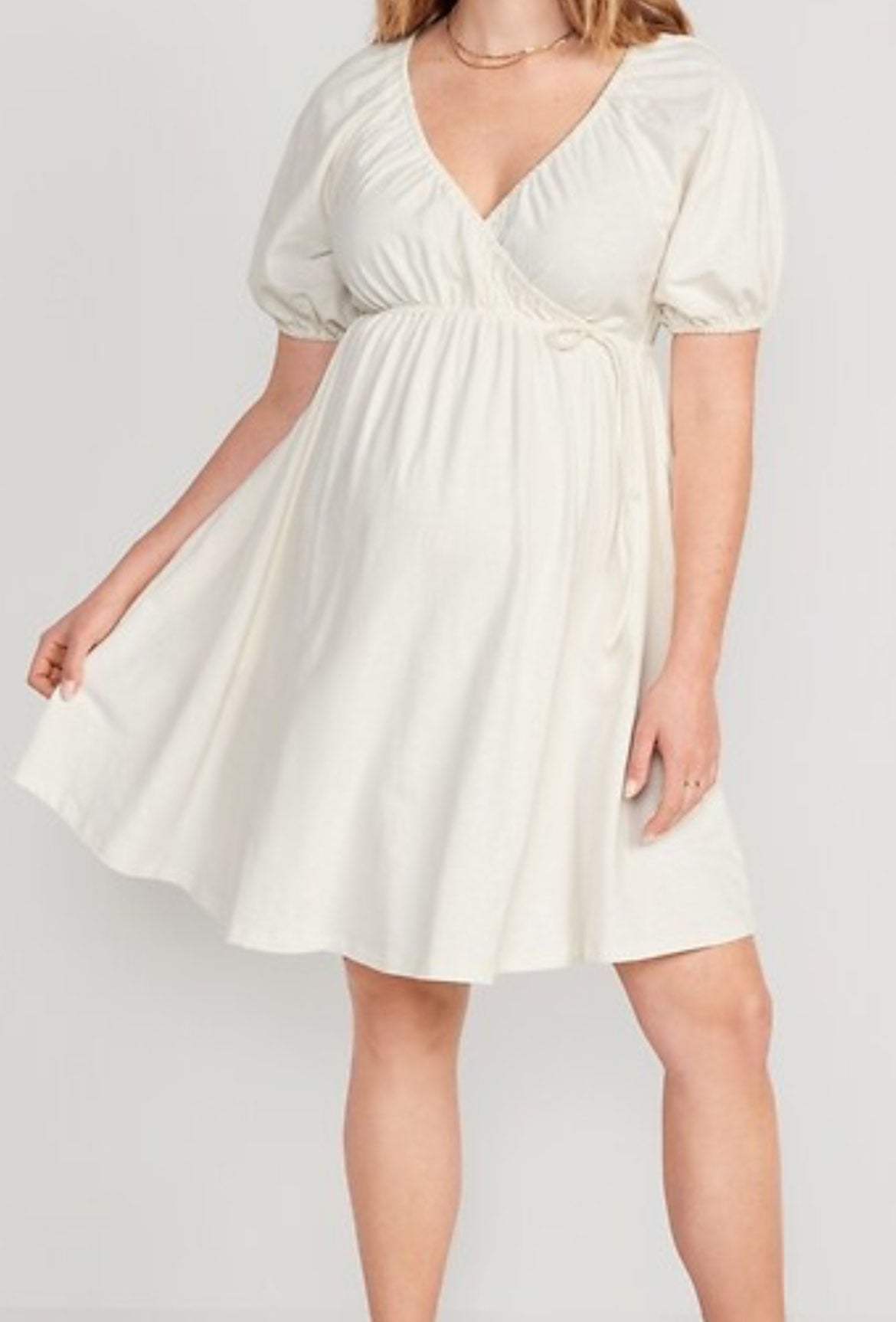 Old Navy Maternity Puff-Sleeve Cross-Front Swing Dress - Creme De La Creme. Retails for $50, Maternity S (4-6)