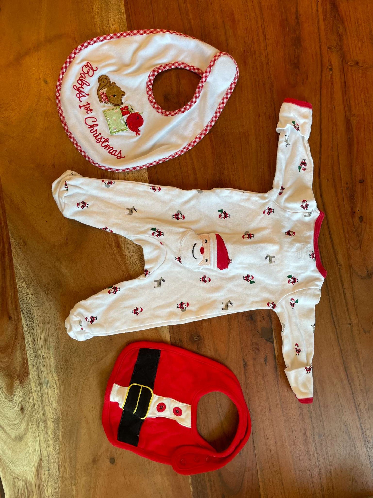 Baby's First Christmas Bundle - Sleeper and 2 Bibs, Kids Newborn